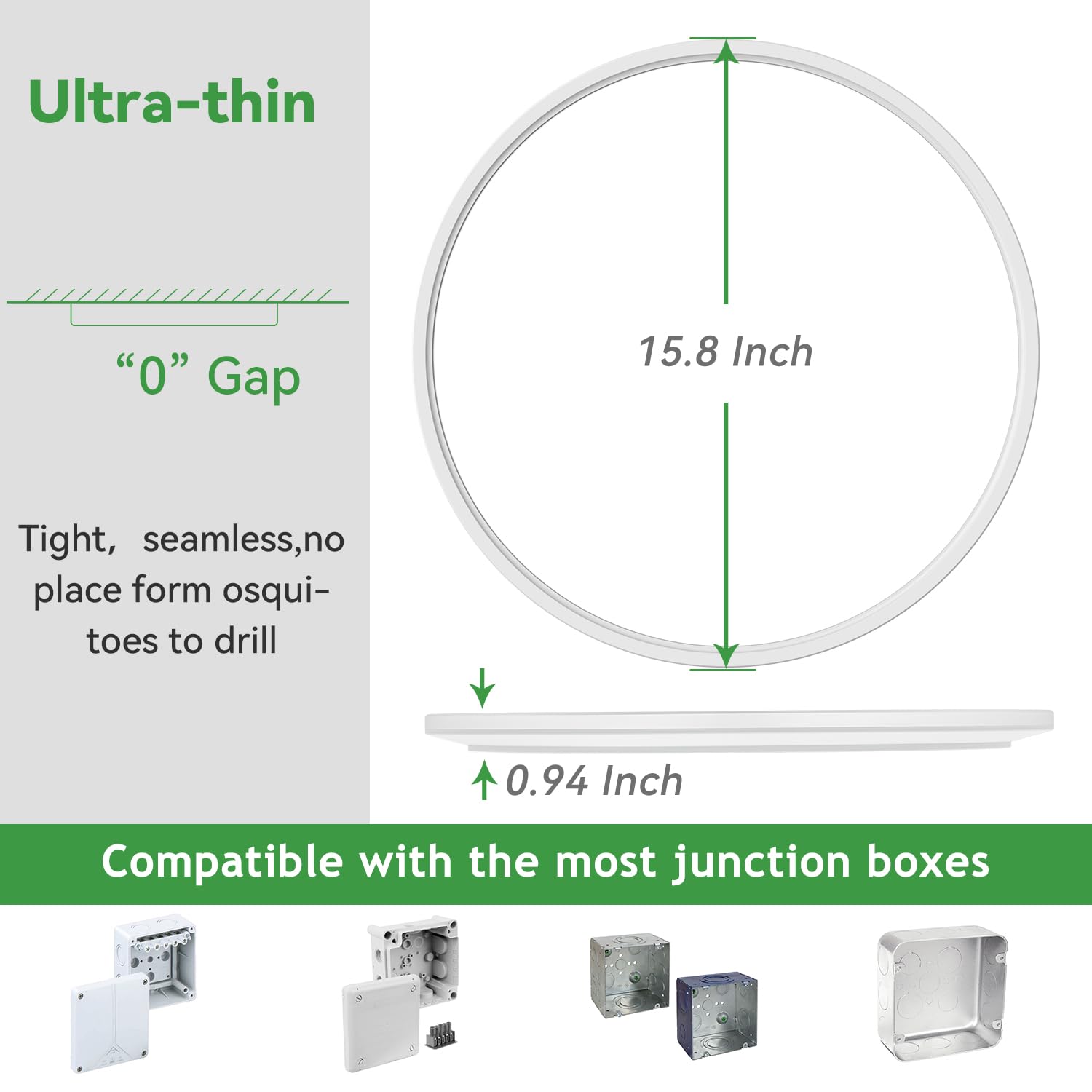 hepside Flush Mount Ceiling Light Fixture, 15.8 Inch, 3CCT 3000/4500/6000K, 36W, White, 2 Pack, Model