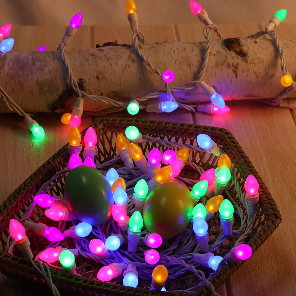 Novrose Easter Lights Led Multi-Color Glass C3 String Lights Plug In, 50 Led 13.5 Ft, 120V, Connectable Indoor Outdoor Easter St