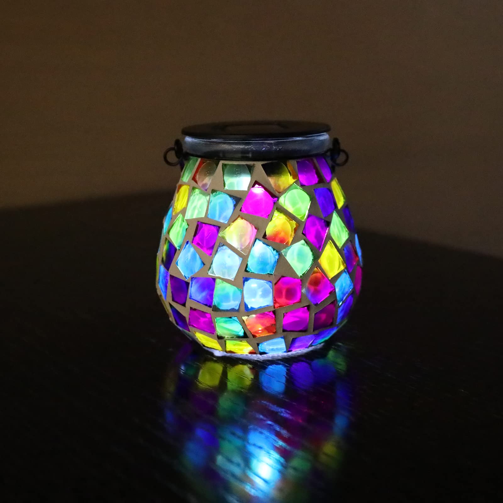 Afirst Mosaic Solar Lantern - Glass Hanging Waterproof Table Lamp for Garden, Patio, Holiday Party - Cube Model 4431890