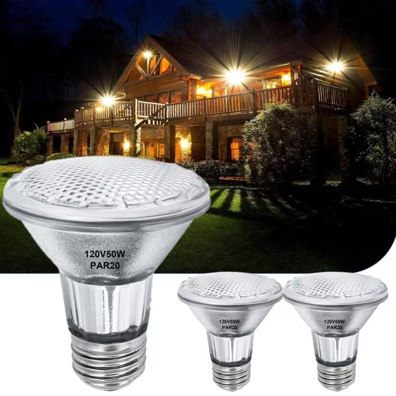 Lachesan Par20 Halogen Flood Light Bulbs 2Pcs, 50W Equivalent, E26 Medium Base, 2700K Warm White Dimmable For Indoor Spotlight, 