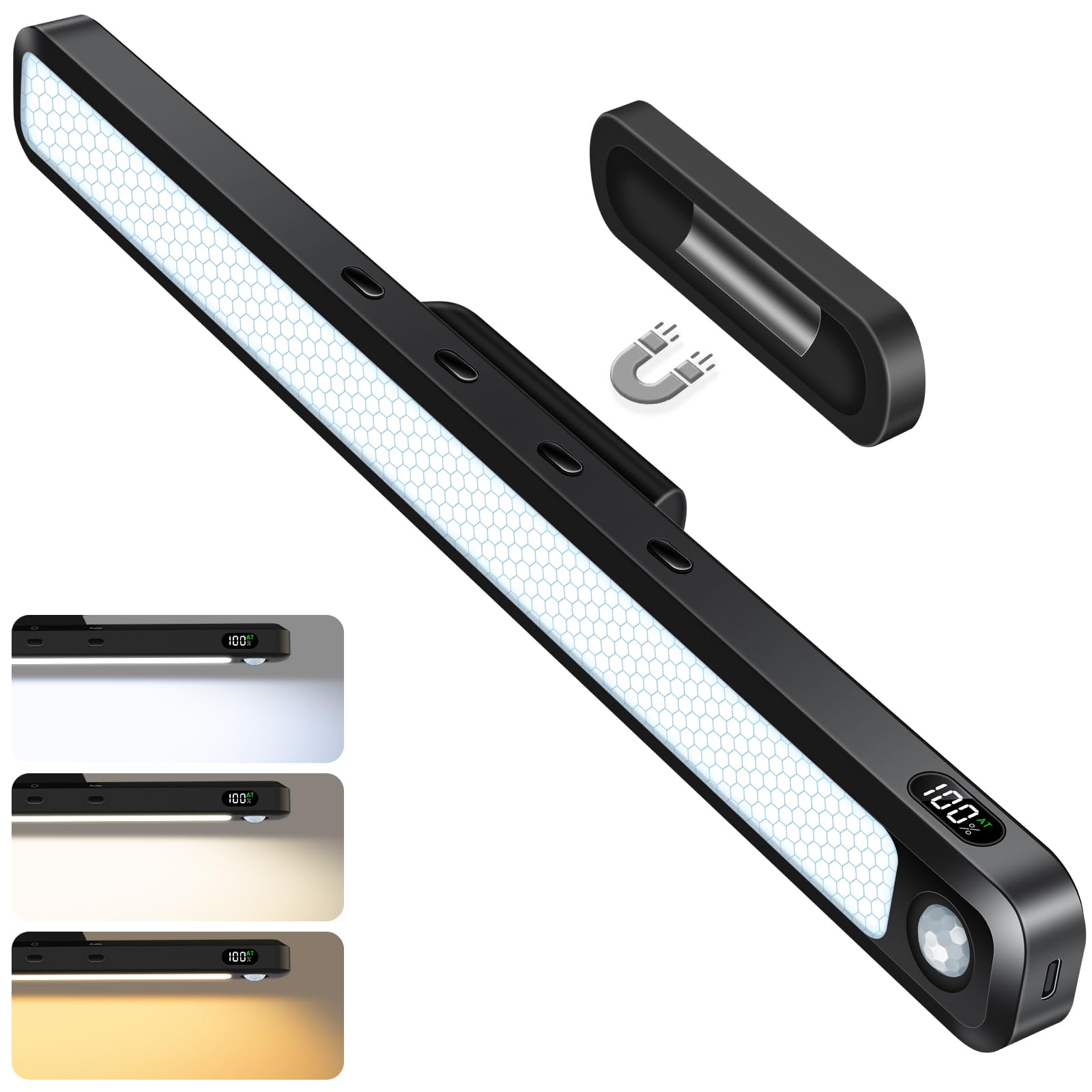 Ferswe 3W Motion Sensor Magnetic Light Bar,Eye-Friendly Rechargeable Closet Lights with Battery Display,2000mAh Vanity Lights fo