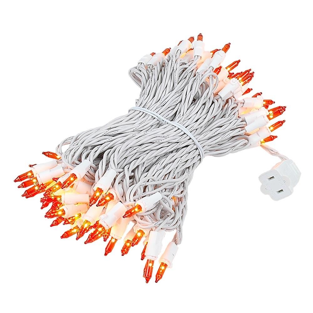 Novelty Lights 50 Feet 100 Bulb Incandescent Mini Light String, Amber with 6-Inch Spacing on White Wire, UL Listed Commercial Gr