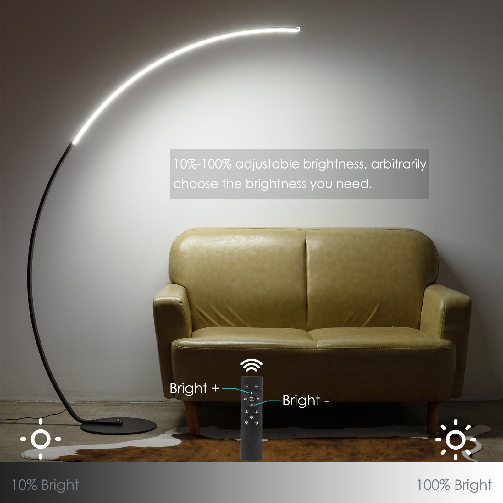 NUÜR Arc Floor Lamp - 67" Tall Black LED with Remote, 3 Color Temperatures, Stepless Dimming for Living Room, Bedroom, Office