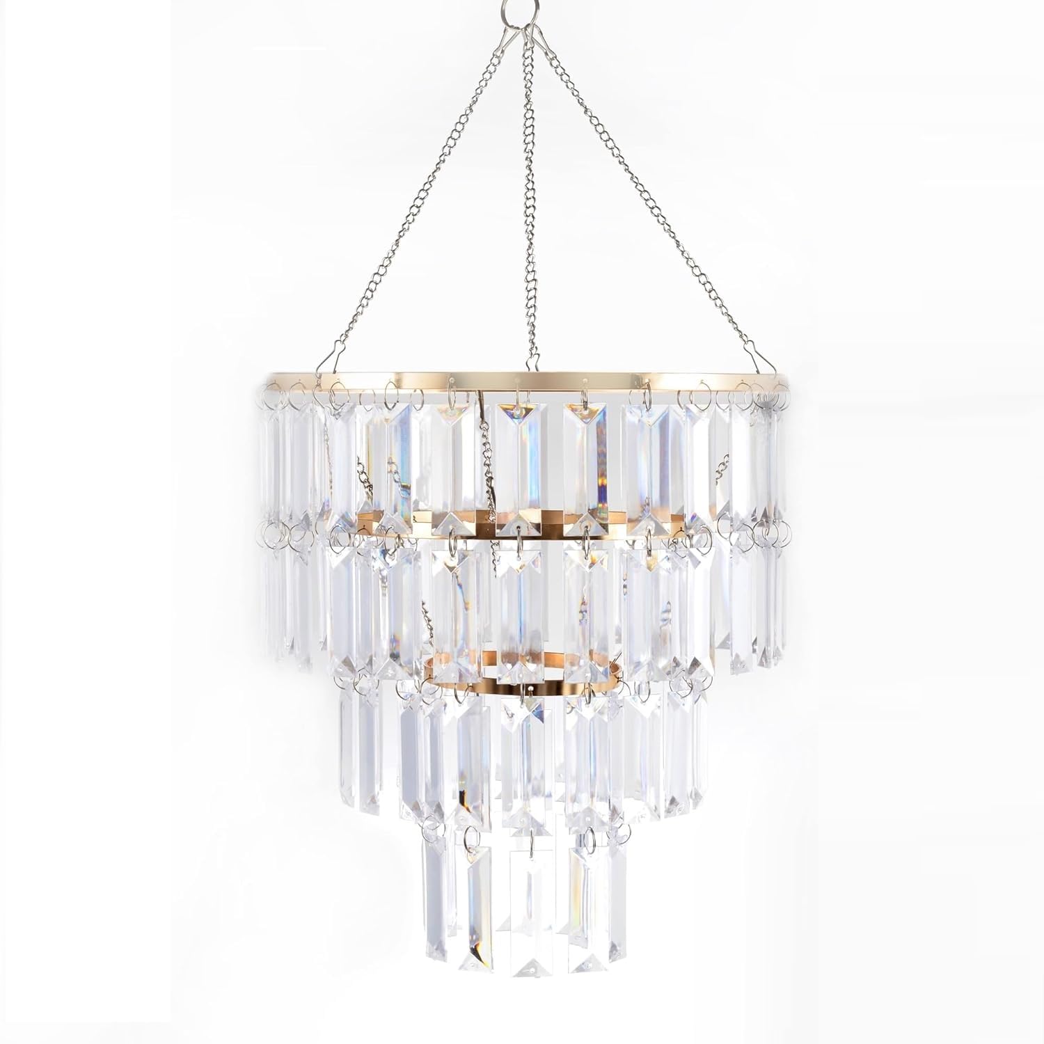 FlavorThings Gold Frame Modern Chandelier Faux Crystal Pendant Lamp, Rectangle, Acrylic, Without Light Cord Kit, W10.25 x H11.5
