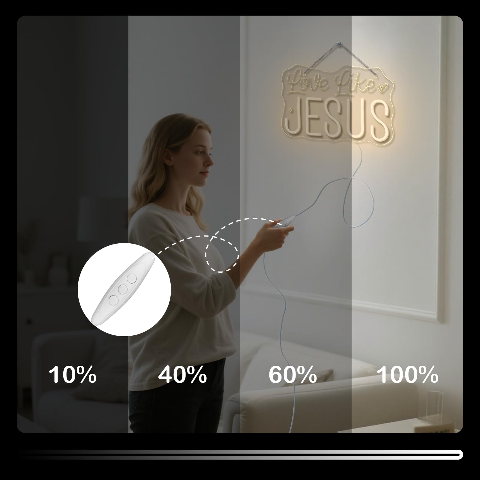 Horseneon Love Like Jesus Neon Sign - Scripture Led Wall Decor For Churches  Home Altars & Christian Gifts  Usb-Powered Adjustable Brightness  Faith-Based Lighting