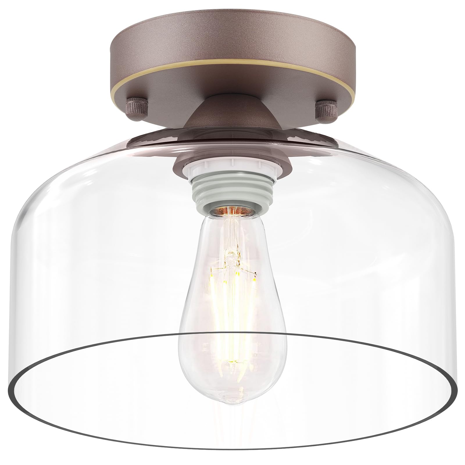 LACCEN Semi Flush Mount Ceiling Light Bronze, Clear Glass Pendant Lamp Shade, Modern Farmhouse Light Fixture for Hallway Corrido