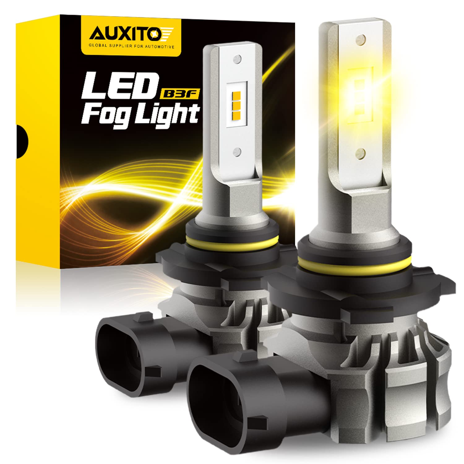 AUXITO 9145 LED Fog Light Bulbs, 6000LM, 3000K Amber, H10/9145, Pack of 2