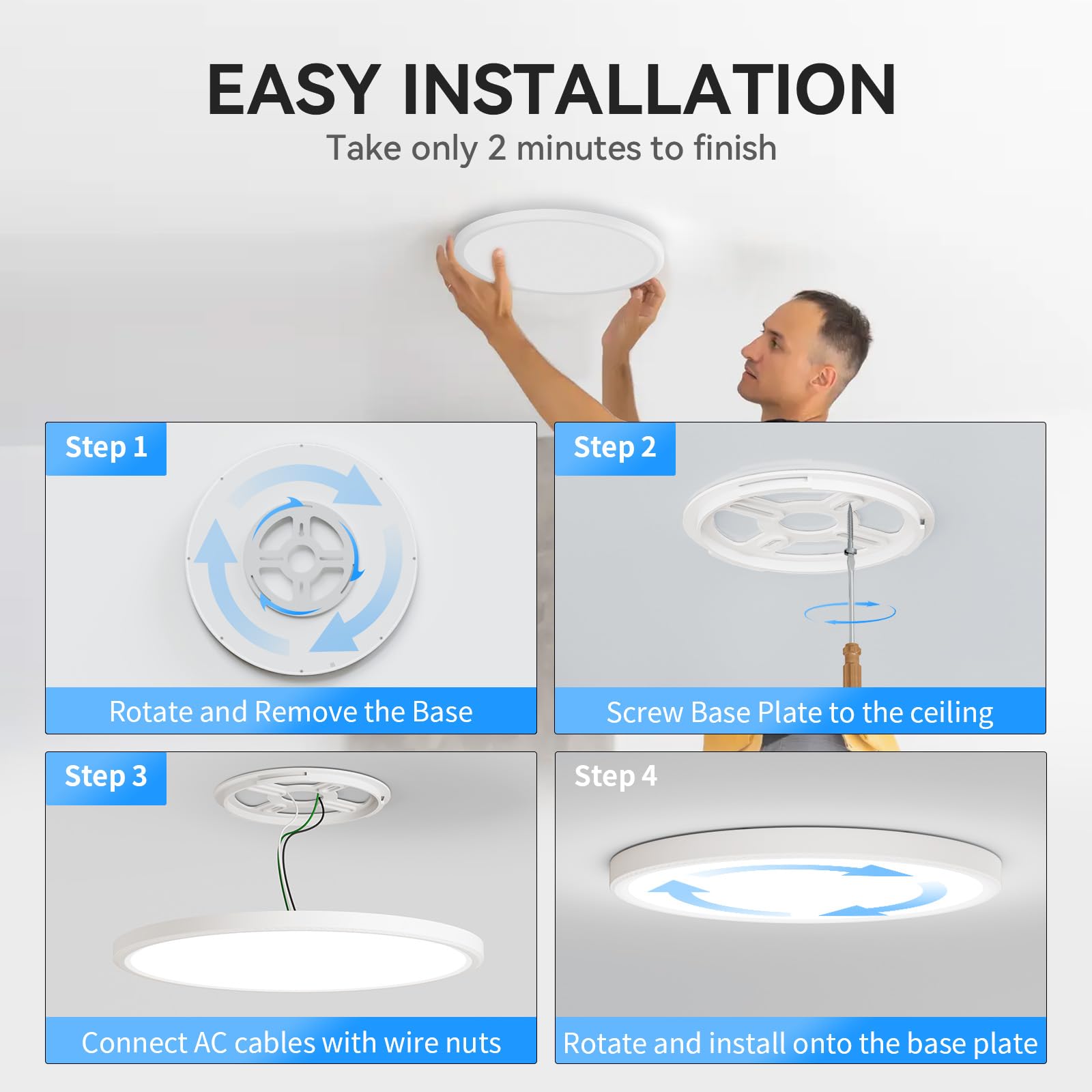 Wkoncldy 6-Pack Led Flush Mount Ceiling Light, 3200Lm, 12 Inch, 5000K Daylight, Slim Design, White, Perfect For Home And Office