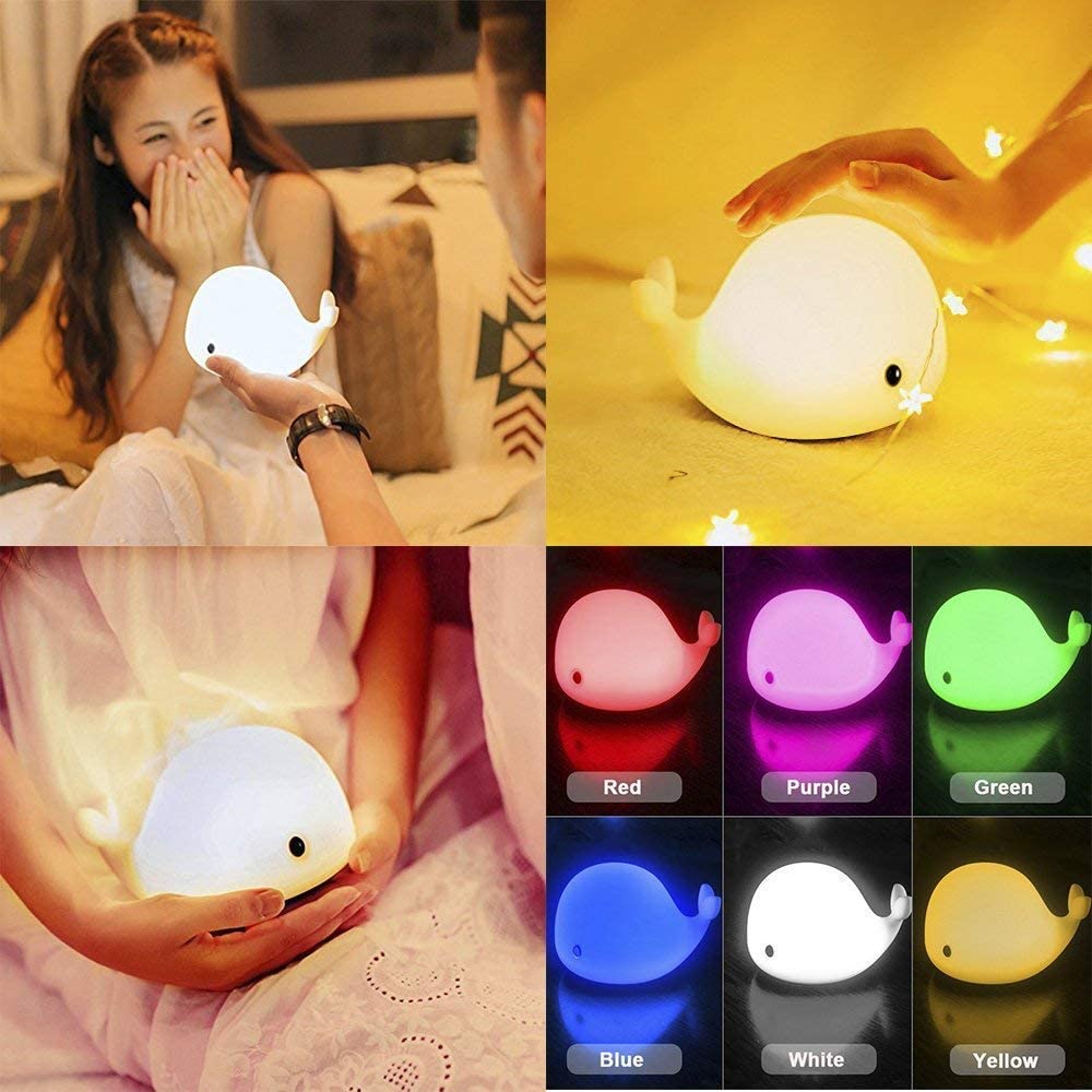 Cute Whale Night Light For Kids,Kawaii Baby With 7 Led Colors Changing,Tap Control Nursery Squishy Lamp,Usb Rechargeable,Birthday Gifts Baby,Girls,Boys,Toddler,Children-Ourry