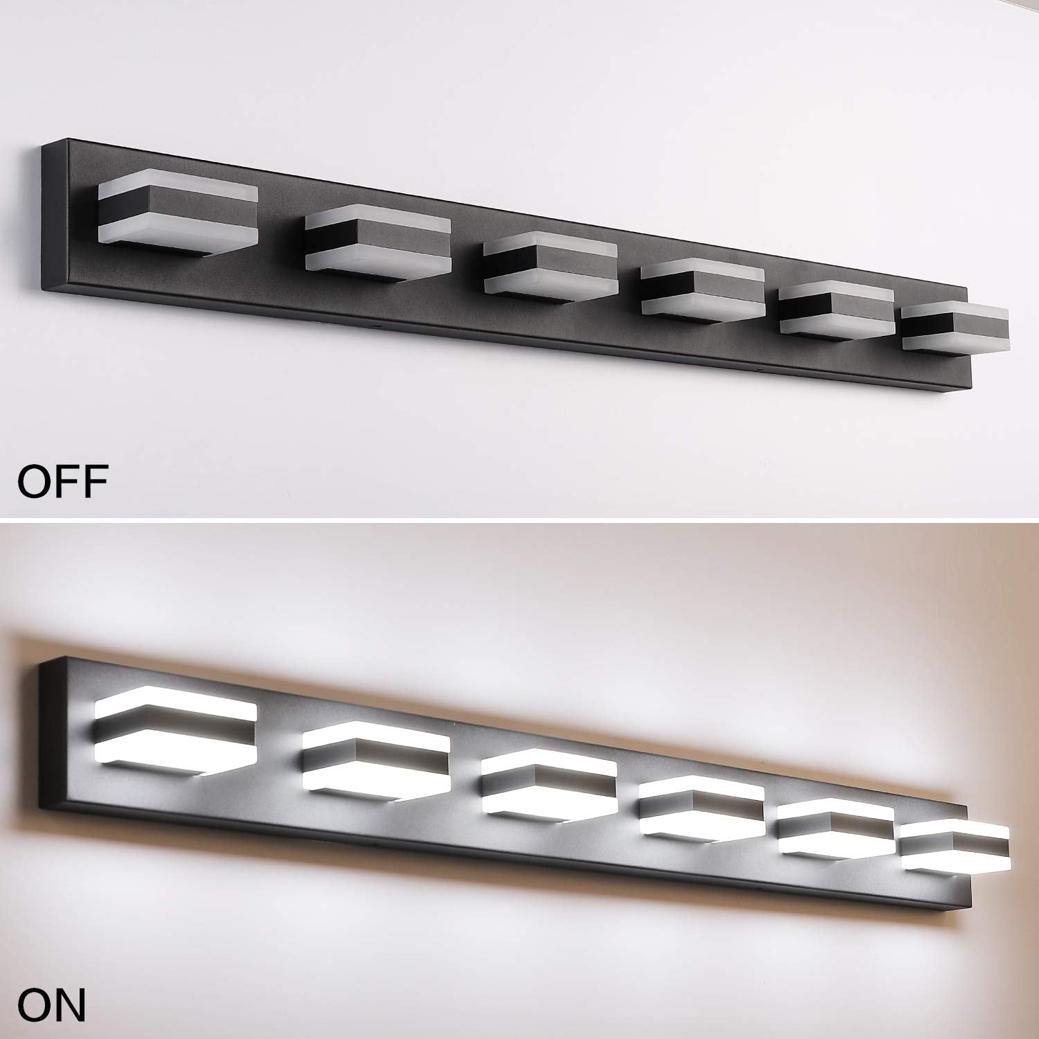 SOLFART Modern LED Dimmable Bathroom Wall Light, 6 Lights, Matt Black Metal with Acrylic, Model S8568-6T-6000K