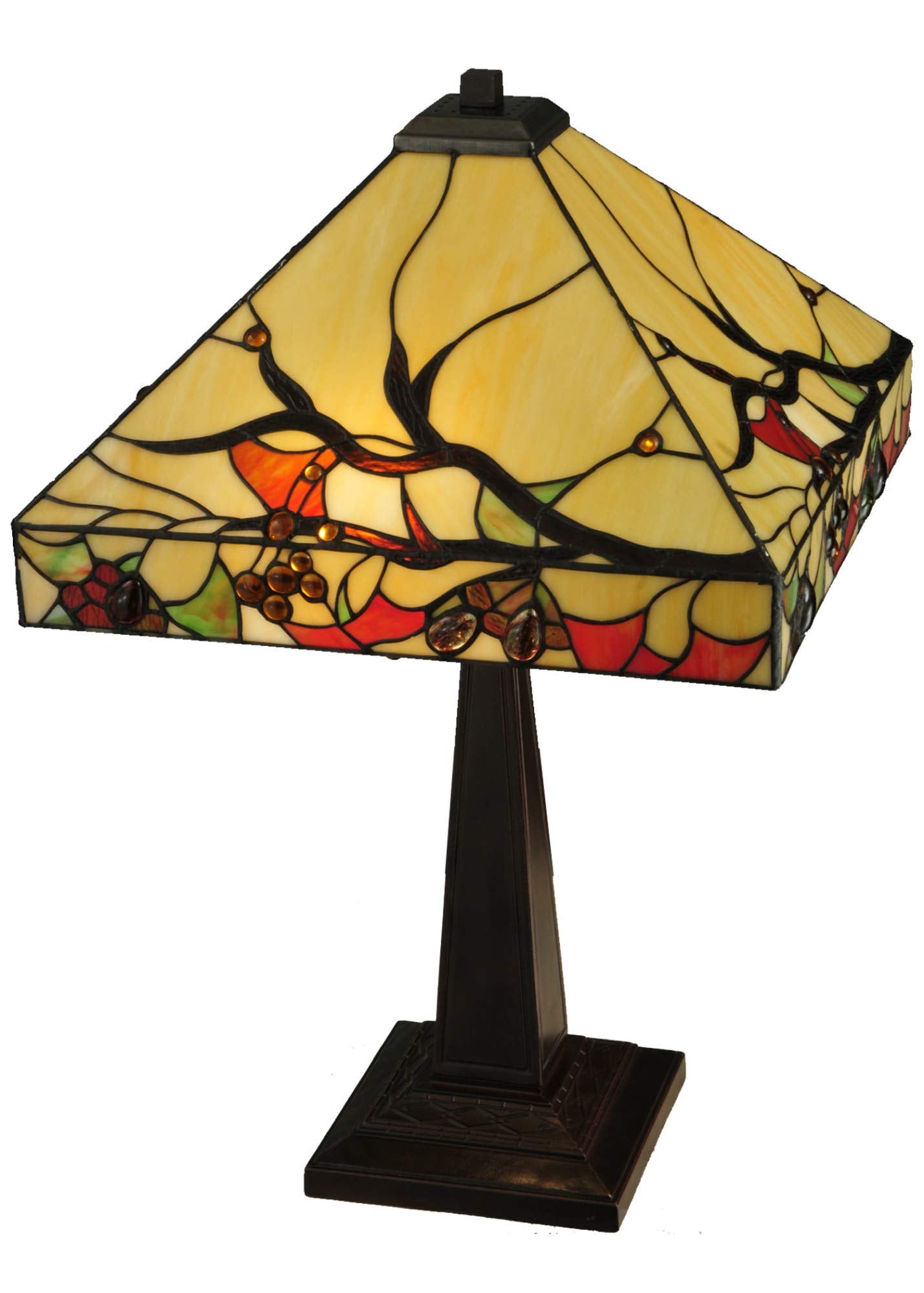 Meyda Tiffany 25in Woodland Berries Table Lamp, Mahogany Bronze, Glass, Model 131507
