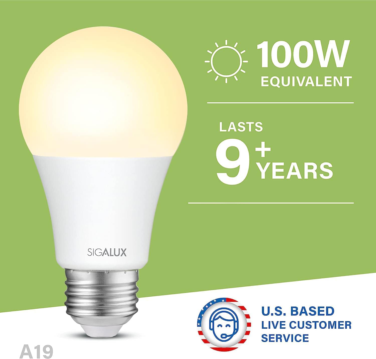 Sigalux Led Light Bulbs 100 Watt Equivalent, A19 Standard Light Bulbs 2700K Soft White, Non-Dimmable Energy Efficient 13W Led Wa