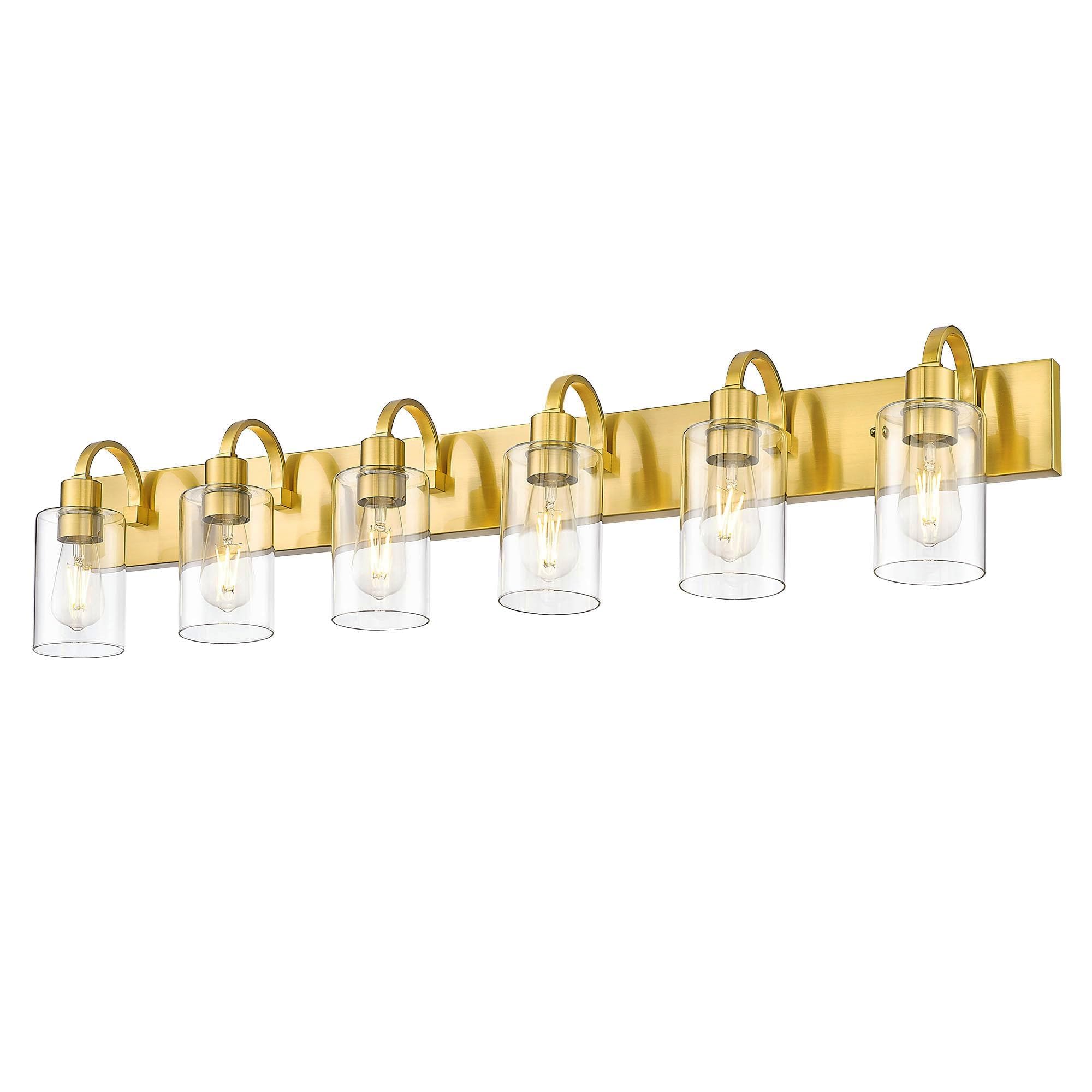 Emliviar Large 6-Light Vanity Lighting For Powder Room  44.7 Inch Wall Lamp Over Mirror With Clear Glass Shade  Brushed Gold Finish  Yce237B-6W Bg