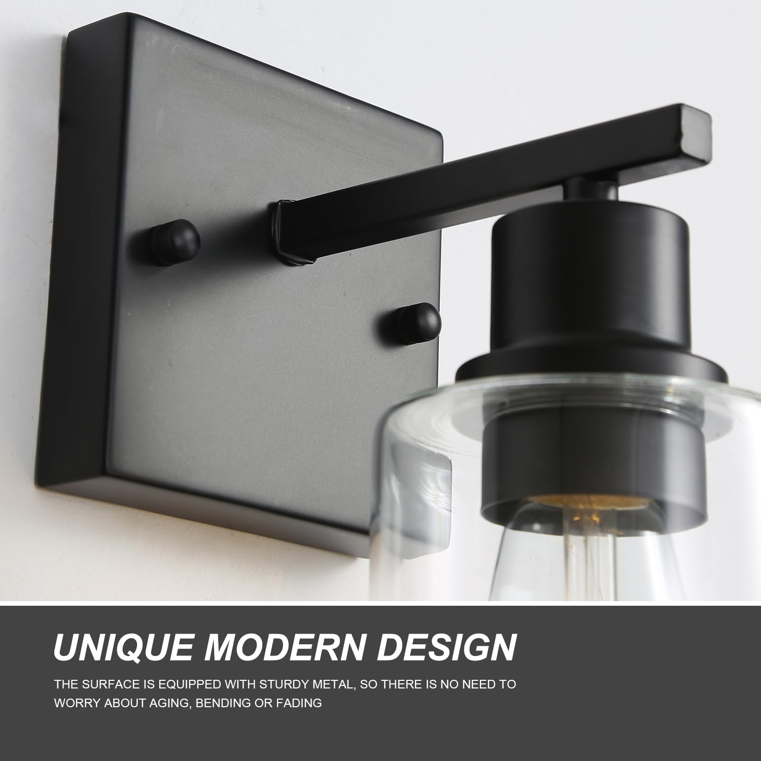 Jodauirt Hallway Wall Sconces Set Of 2,Farmhouse Modern Wall Lights Bathroom Matte Black Vanity Lights Fixtures With Glass Shade