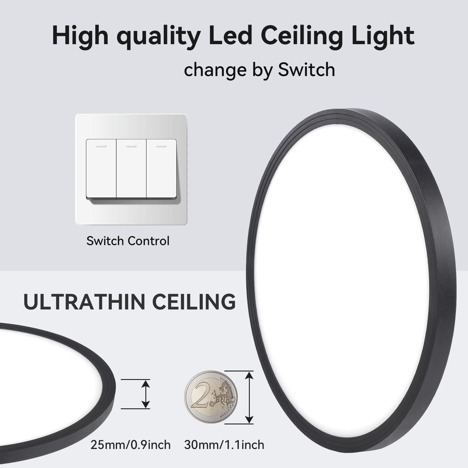 Superyofo 9 Inch Flush Mount Led Ceiling Light, 24W Slim Fixture, Black-4Pack, Day White 6000K, 250W Equivalent