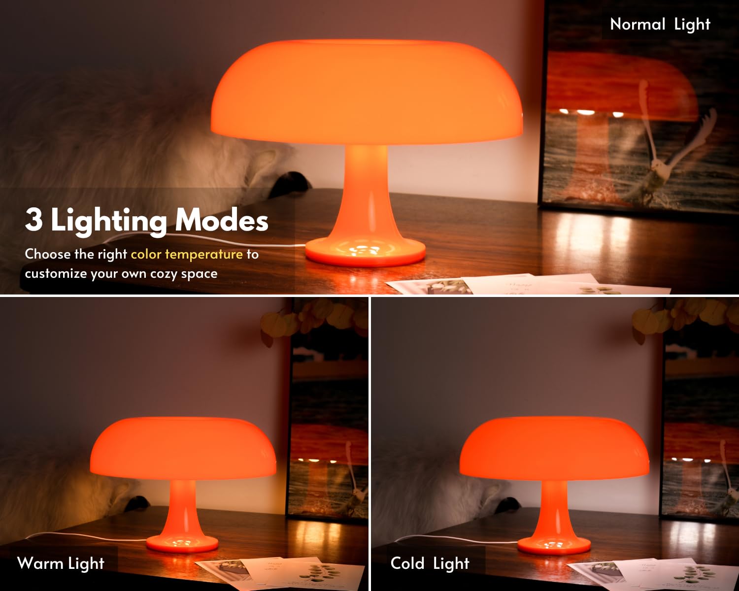 Uehict Orange Mushroom Lamp, Dimmable Donut Lamp With 3 Lighting Modes, 70S Retro Mid Century Modern Lamp, Mushroom Table Lamp For Bedroom Living Room, Home Decor Aesthetic Lamp, Cool Lamp Gift Idea