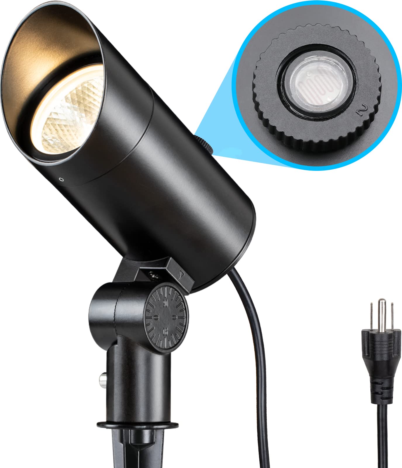 SUNVIE 30W LED Spotlight with Photocell Sensor, 3000K, Waterproof, Black, Model CHWP30A01, 6FT Cord for Outdoor Landscape Lighting