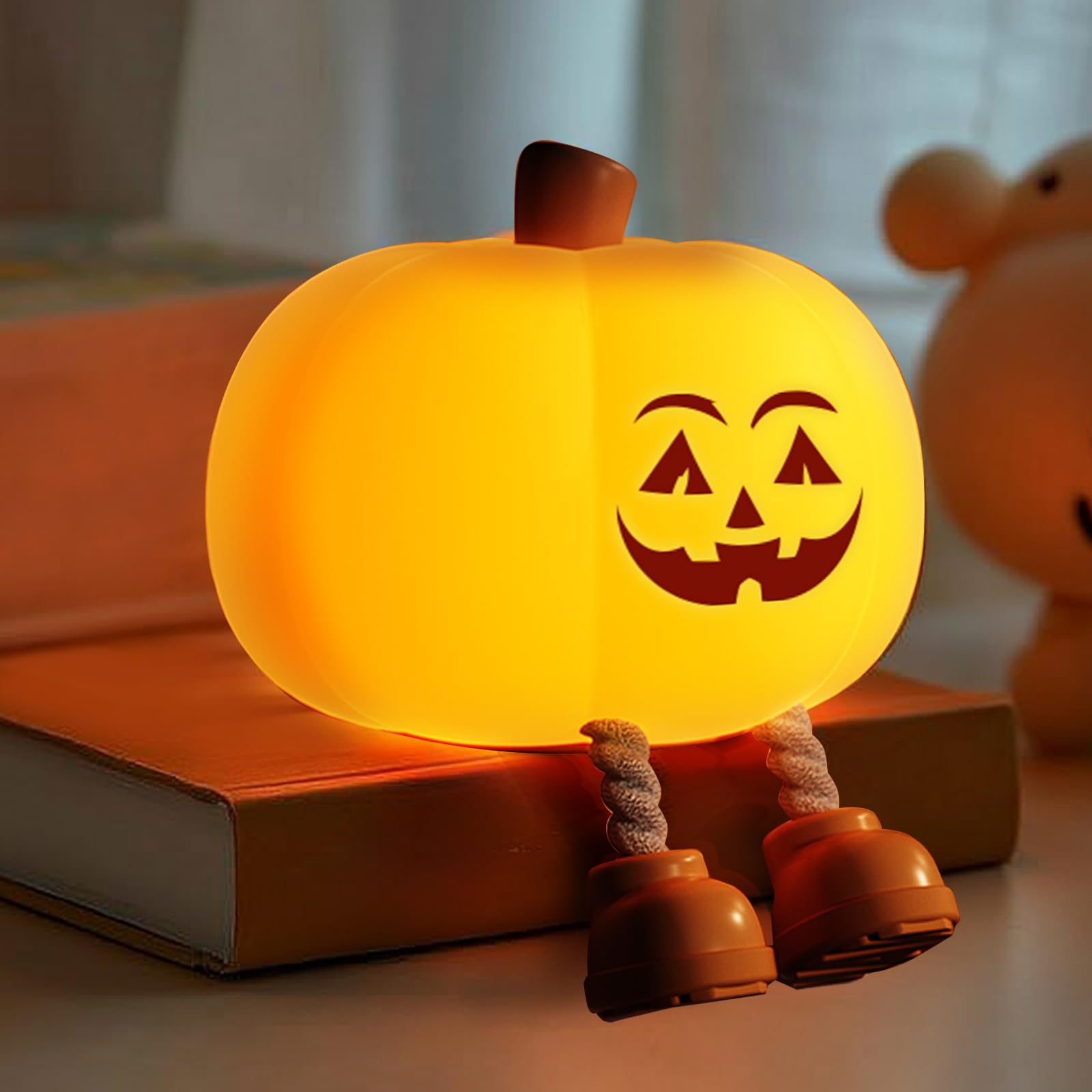 Gefaxi Pumpkin Night Light Nightlight for Kids Cordless Rechargeable Dimmable Small Yellow Jack O Lantern Decor Model NGB-SU-170