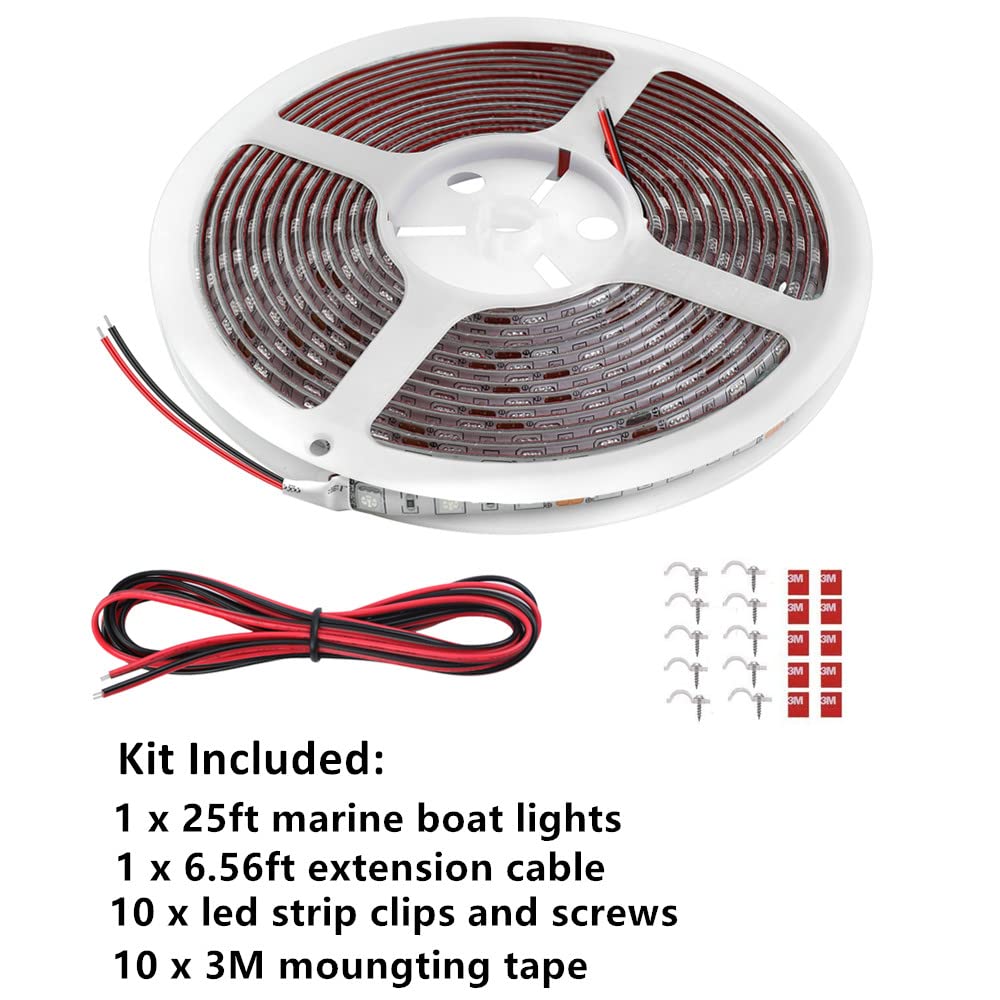 Vbakor 25FT LED Boat Lights - Waterproof Green Marine Strip Lights for Deck, Interior, and Night Fishing