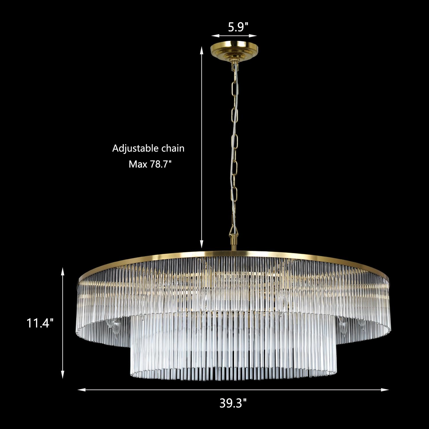 Akeelighting Modern Glass Chandelier - Large Brass Hanging Light Fixture for High Ceilings, Model AK004-1000CO, 39"