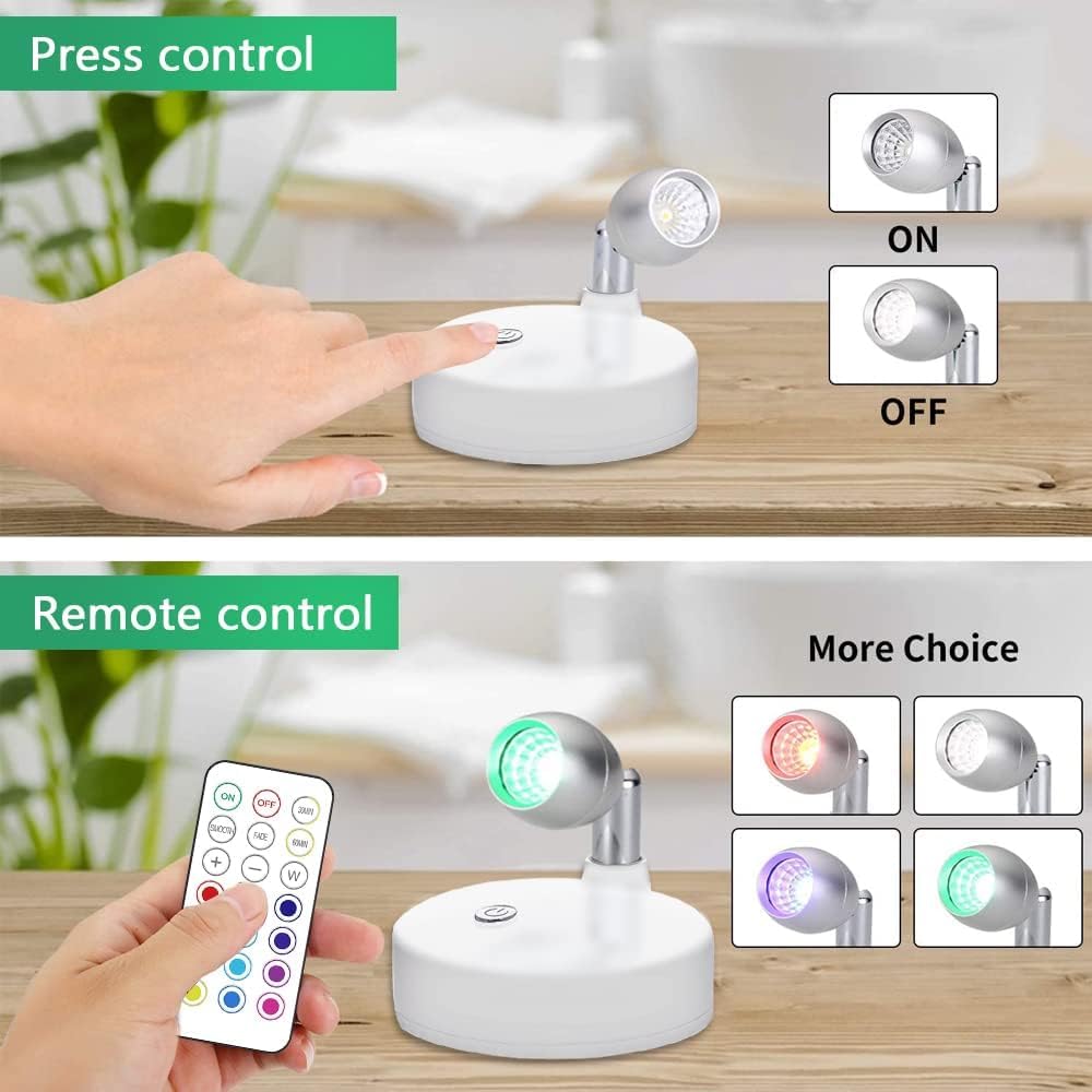 Kindeep Rgb Wireless Led Puck Light, 4000K Warm White, Battery Operated, Remote Control, 6 Pack, Silver, Model Lsl001