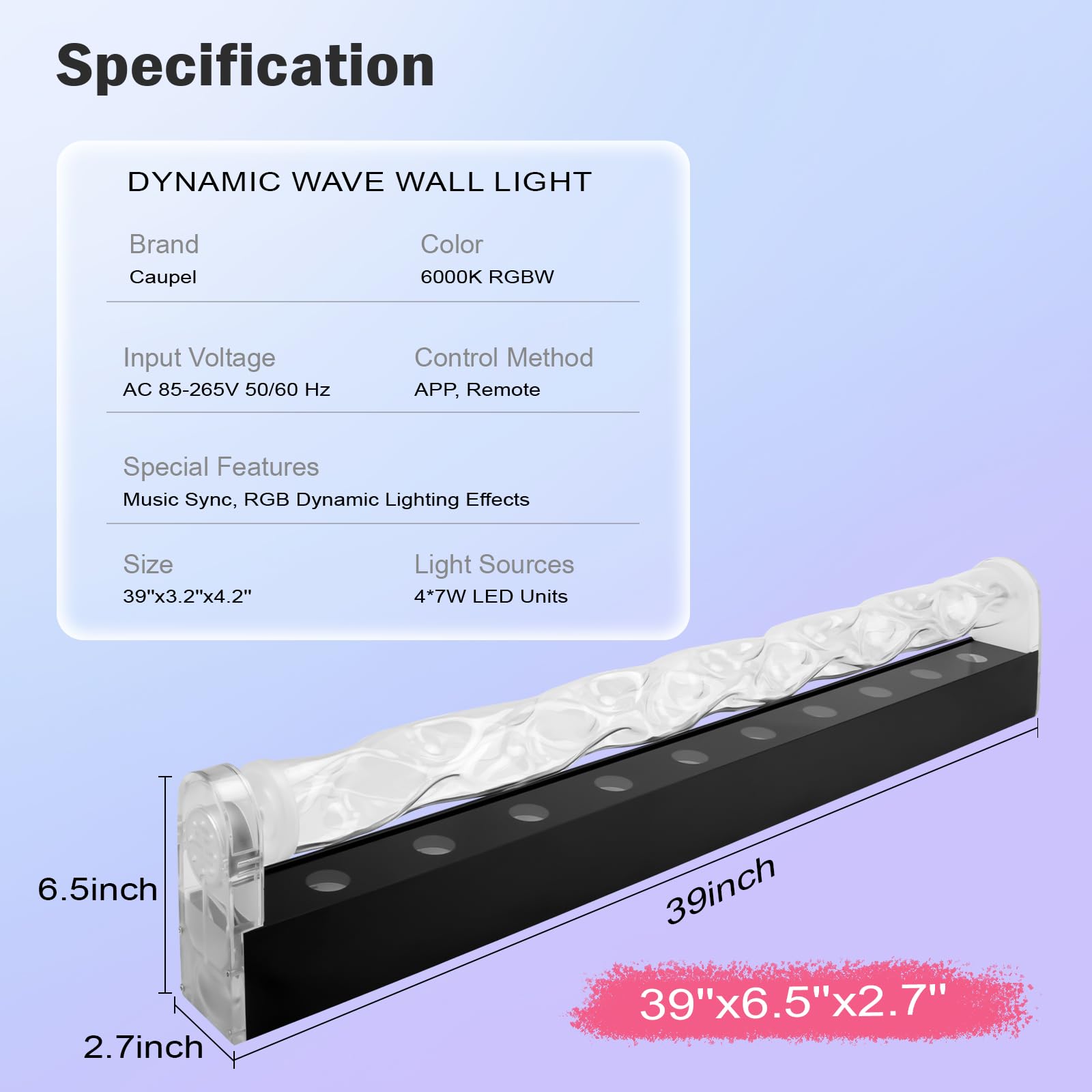 Caupel RGBW LED Ocean Wave Projector Lamp, 39.4" Aluminum, Color Changing Light for Bedroom & Gaming Room Decor