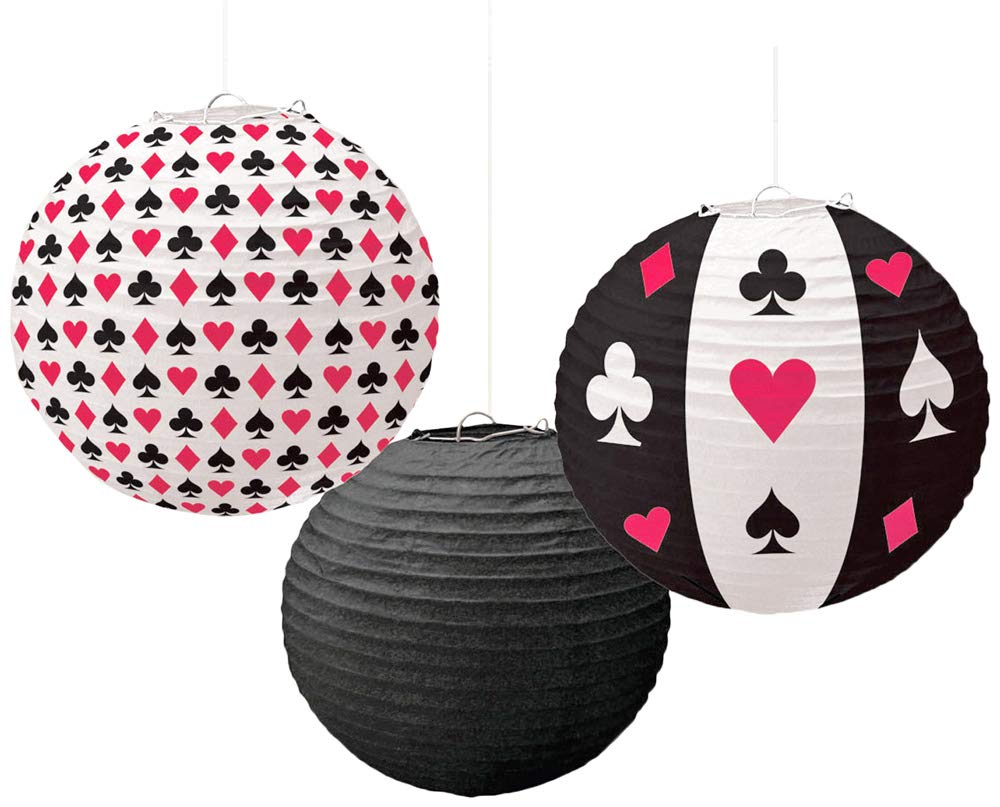 Casino Round Printed Paper Party Lanterns, 9.5&quot;, 3 Ct.