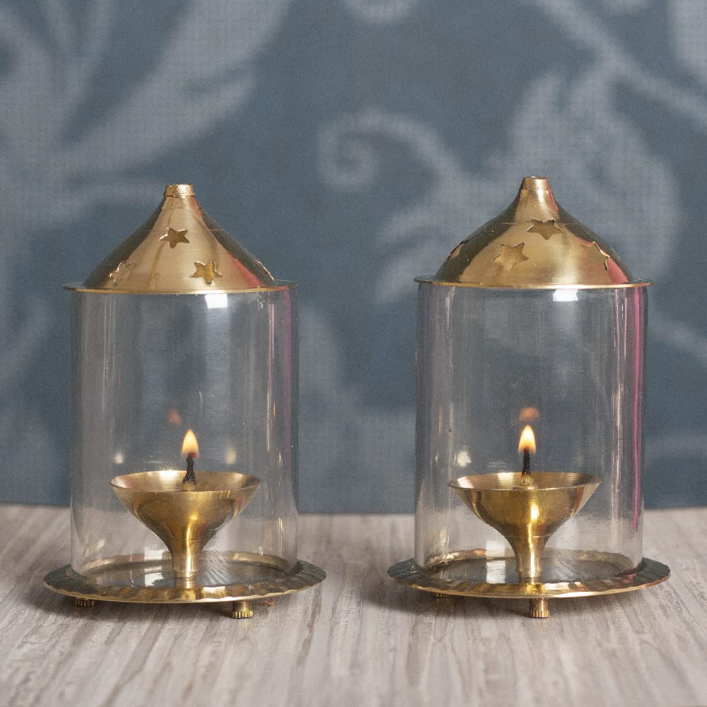 Fashion Bizz Traditional Brass Diya Brass (Pack of 2) Table Diya Set (Height: 5 inch)