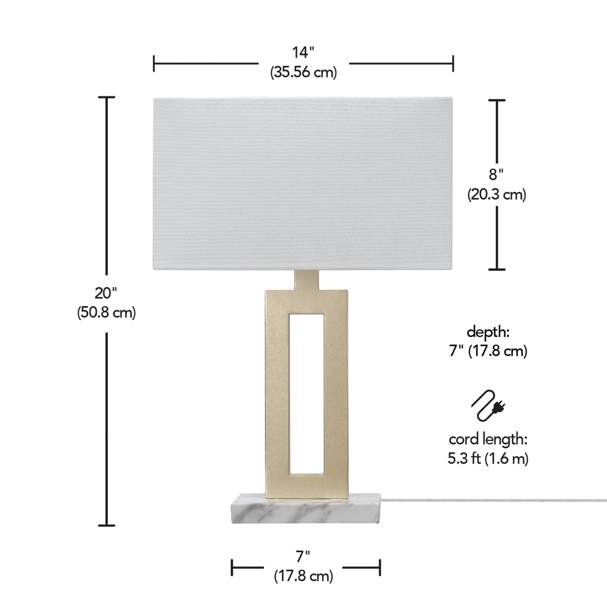GLOBE Electric D'Alessio 20" Table Lamp, Gold with Faux Marble Base & White Linen Shade, Model 12274