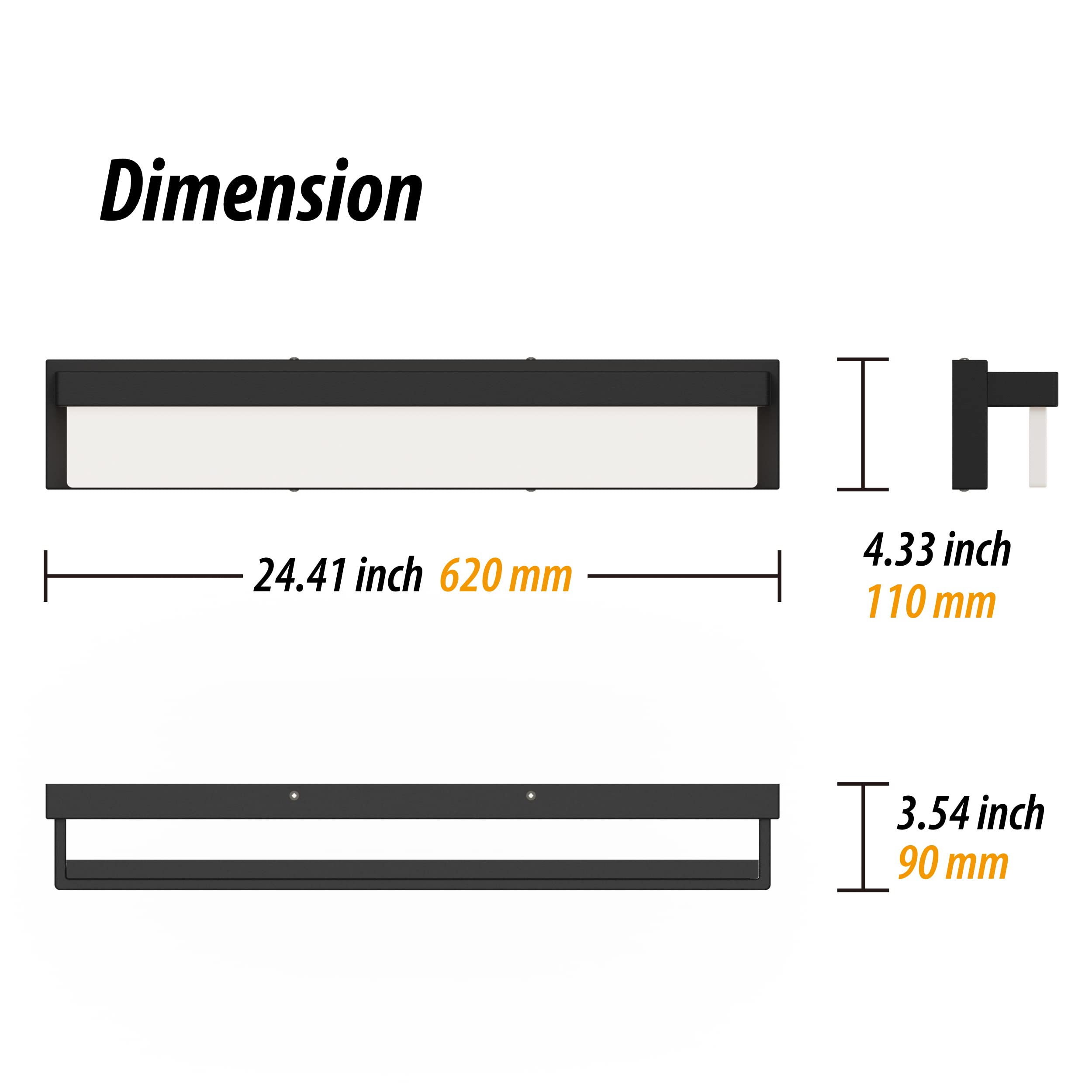LIGHTINN LED Bathroom Vanity Light Fixture, 24.4in Modern Black Matte Metal, 4000K Daylight, Model 8890-18W-BLK