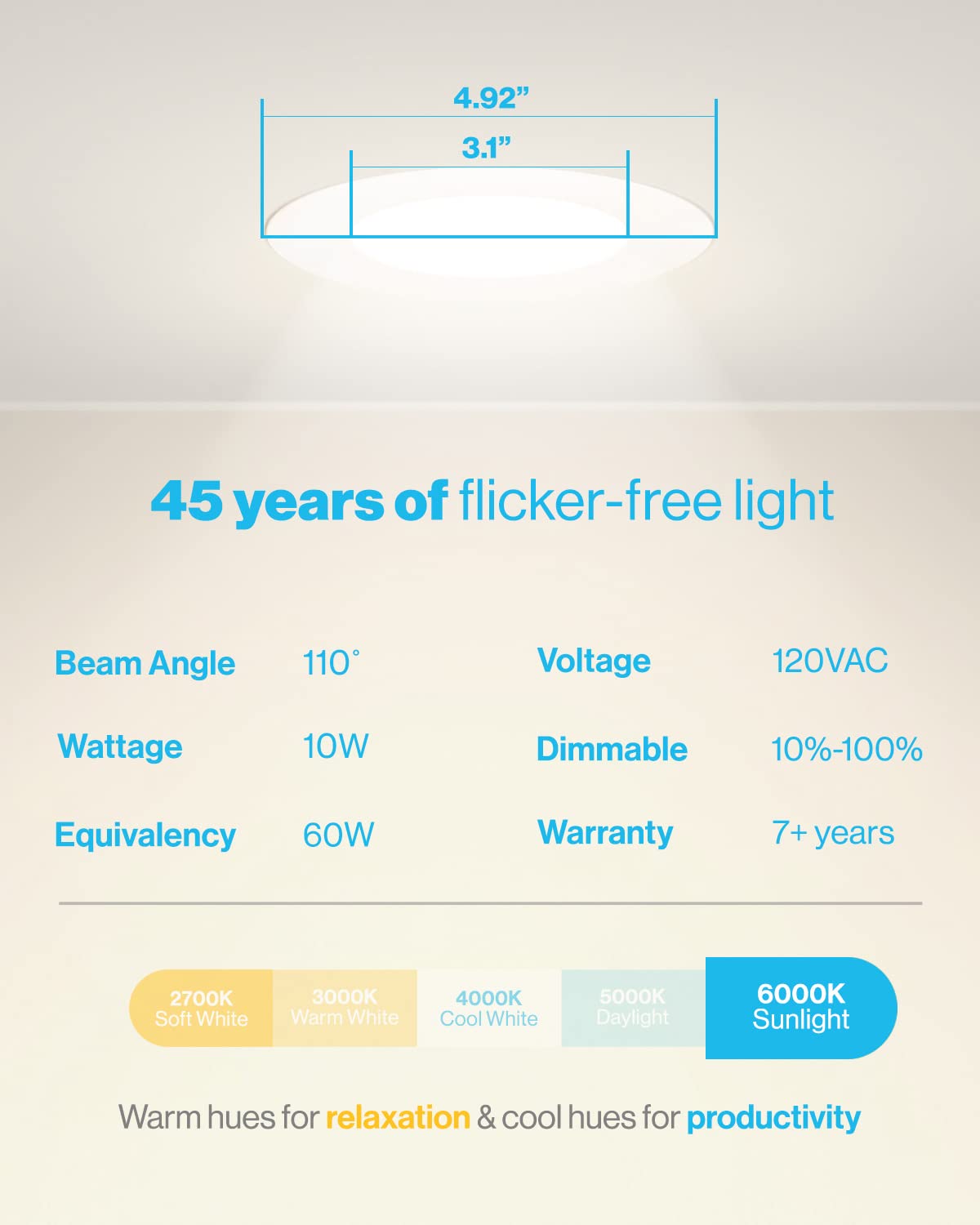 Sunco Lighting 48 Pack 4 Inch Ultra Thin Led Recessed Ceiling Lights Slim, 6000K Sunlight, Dimmable, 10W=60W, Smooth Trim, Wafer Thin, Canless With Junction Box