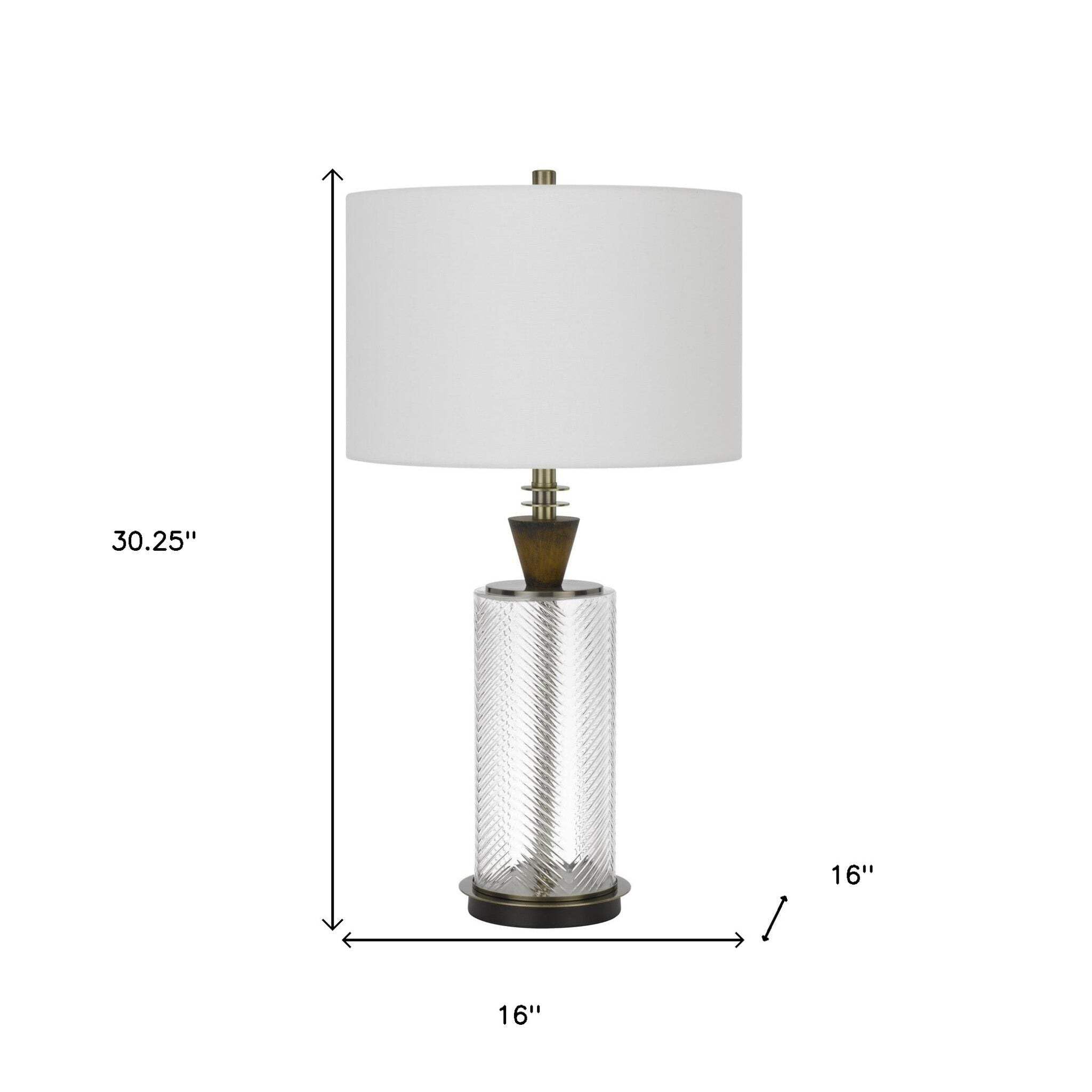HomeRoots Metal Table Lamp with Empire Shade, 30 in., Clear & White, Model 524712