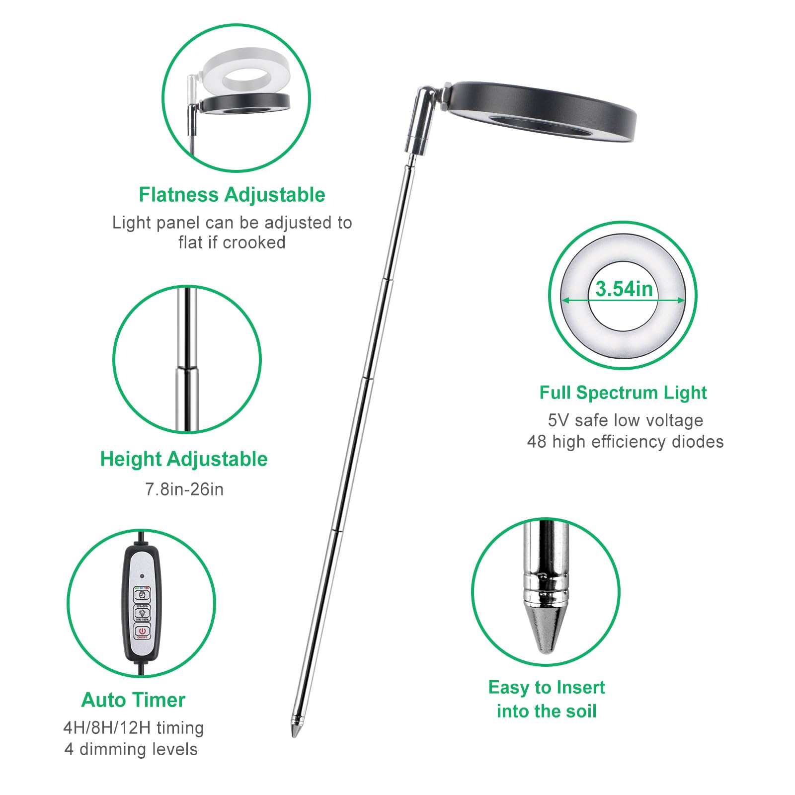 Lordem Plant Grow Light, Full Spectrum Led Plant Light For Indoor Plants, Growing Lamp With Auto On/Off Timer 4/8/12H, 4 Dimmable Brightness, 2 Packs Of Black