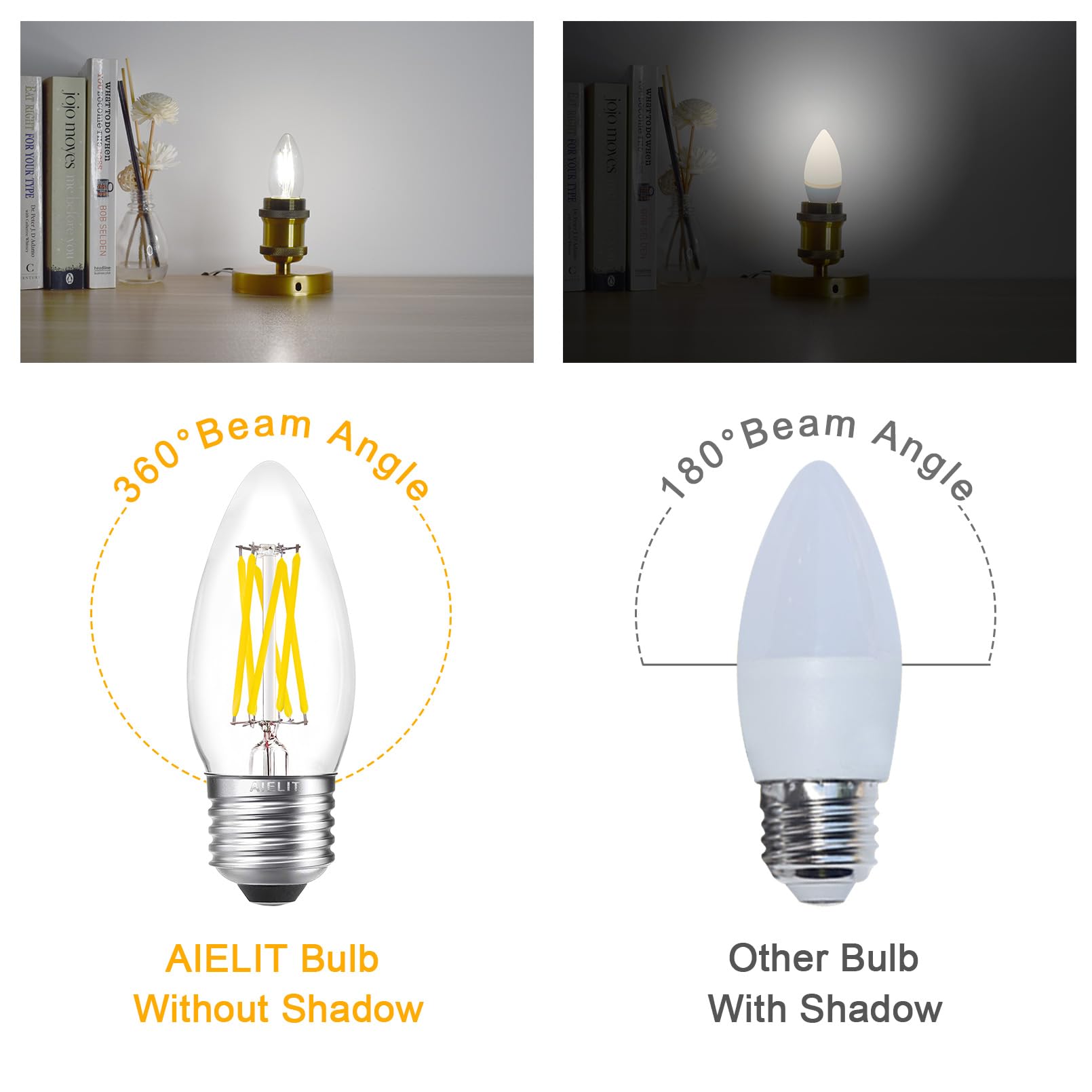 Aielit E26 Candelabra Led Bulbs Daylight, Dimmable Bright White 5000K, 6W B11 Candle Light Bulb 60 Watt Equivalent For Bathroom