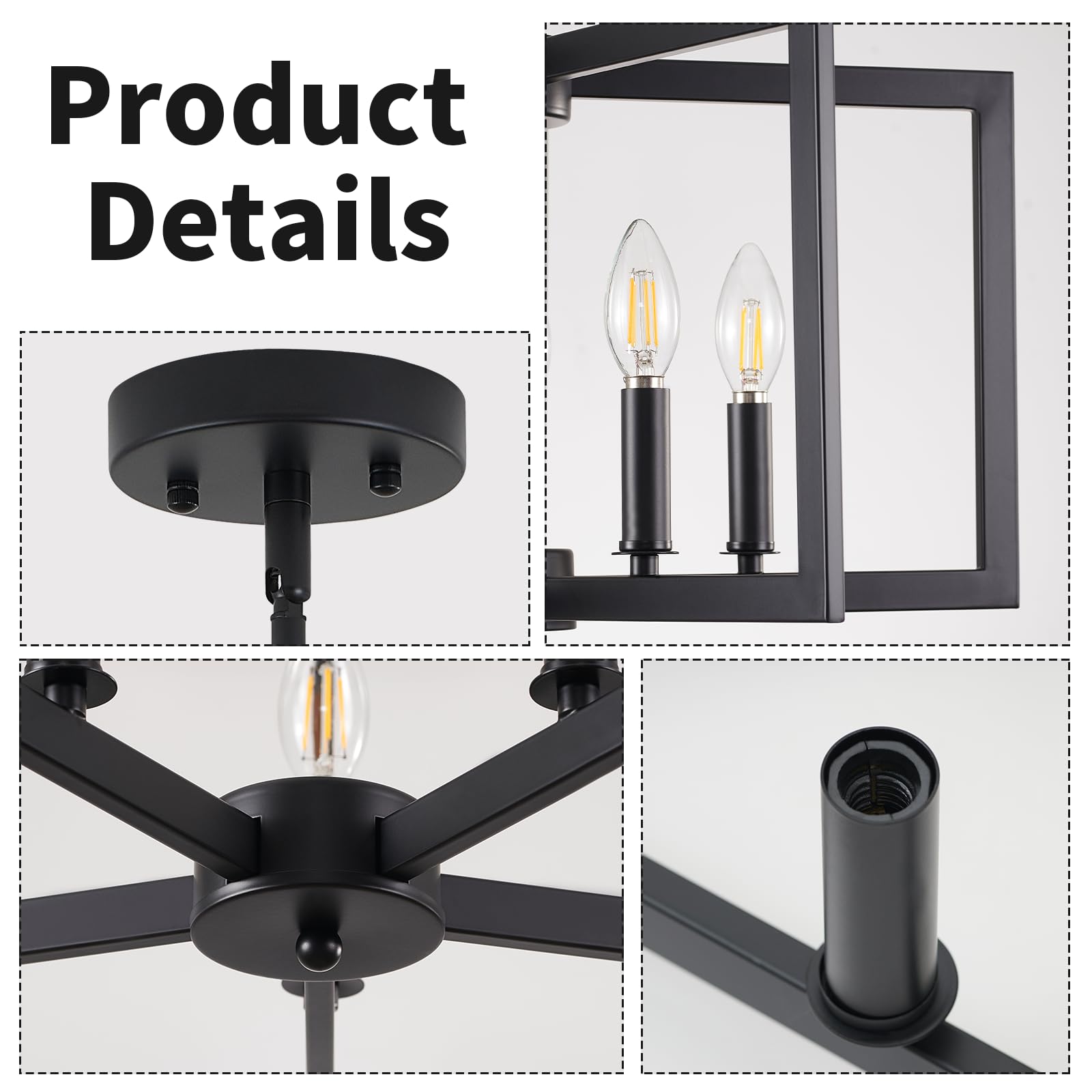 Miaybph Black Chandelier, 5-Light Dining Room Light Fixture Geometric Metal Modern Industrial Chandelier Lighting For Farmhouse Living Room Entryway Kitchen (Black, E12 Bulbs Not Included)