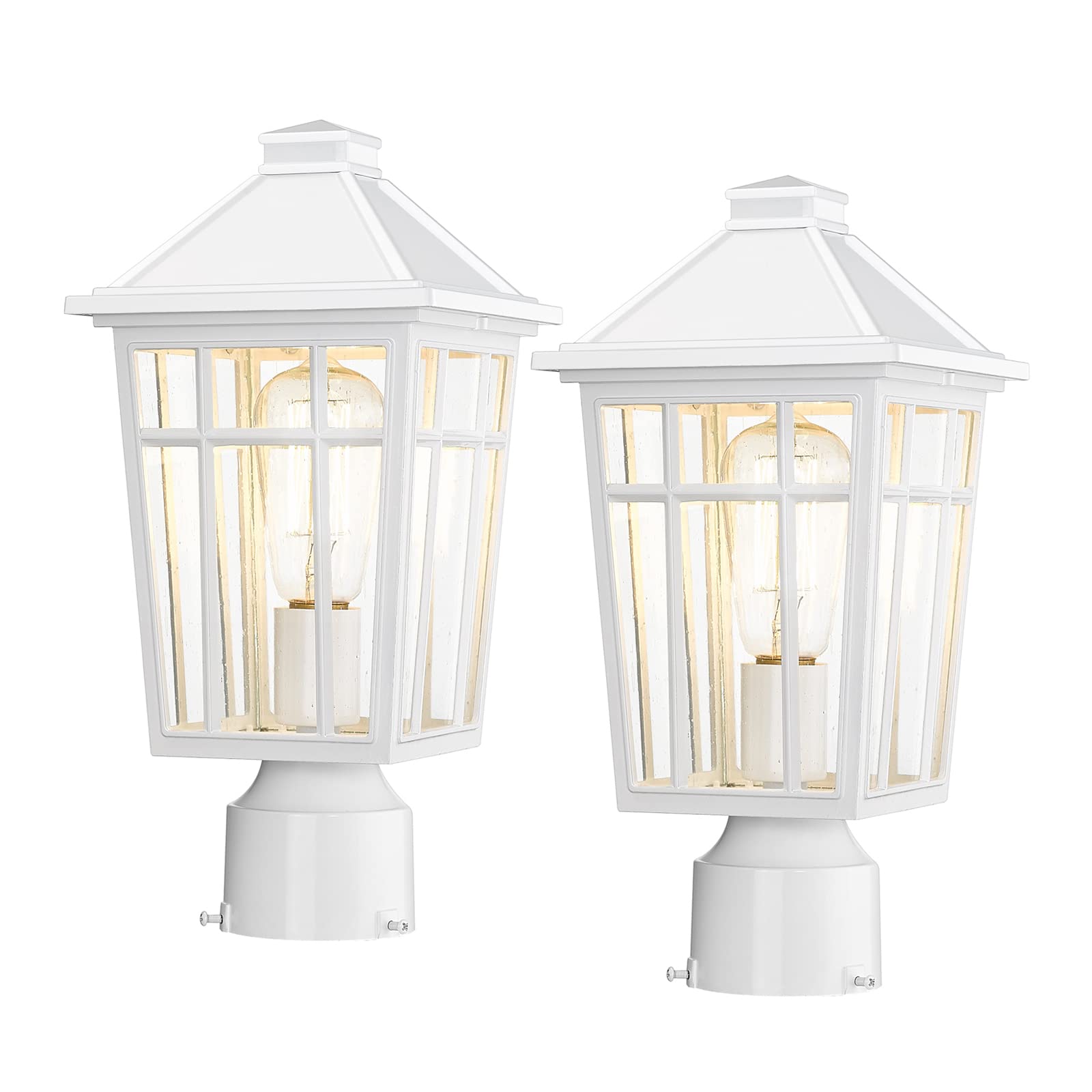 Darkaway Outdoor Post Lights, Waterproof Aluminum, Glass Fixture, 2 Pack, White, Model 6X16P-2PK WH