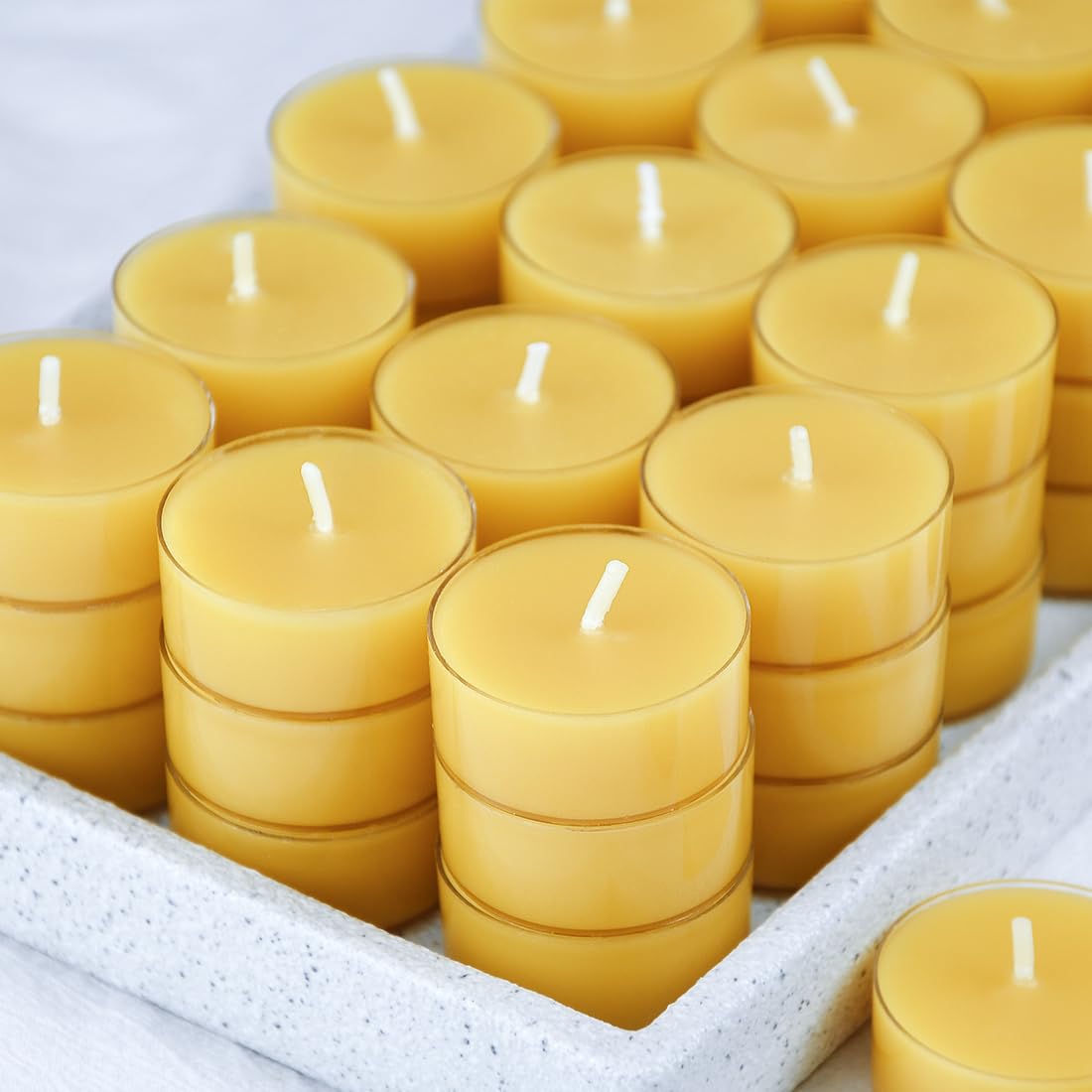 TELOSMA 100 Pack Pure Beeswax Tealight Candles - Natural Unscented, Clean Burning Yellow Candles in Bulk