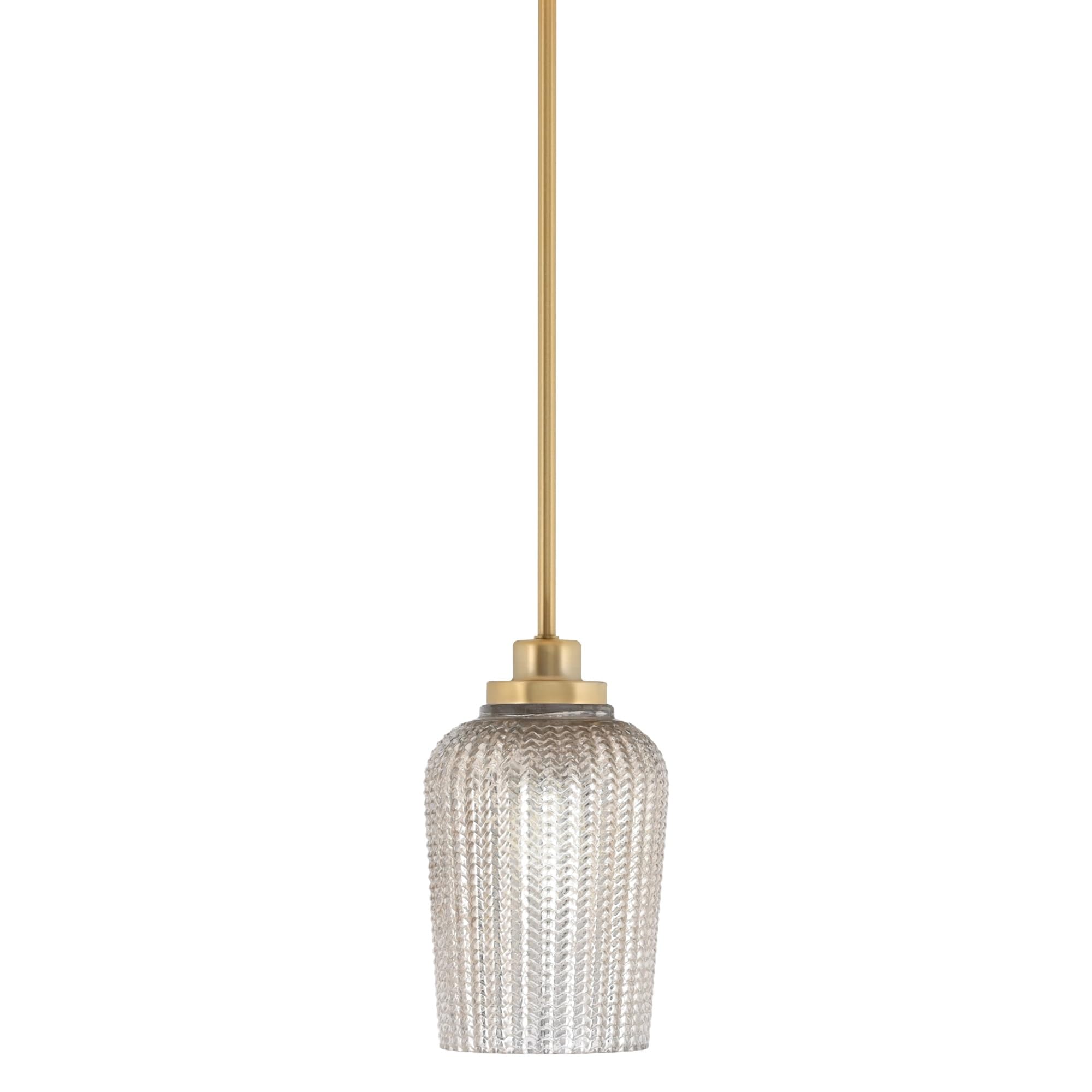 Toltec Lighting Odyssey Stem Hung Mini Pendant, New Age Brass Finish, 5" Silver Textured Glass