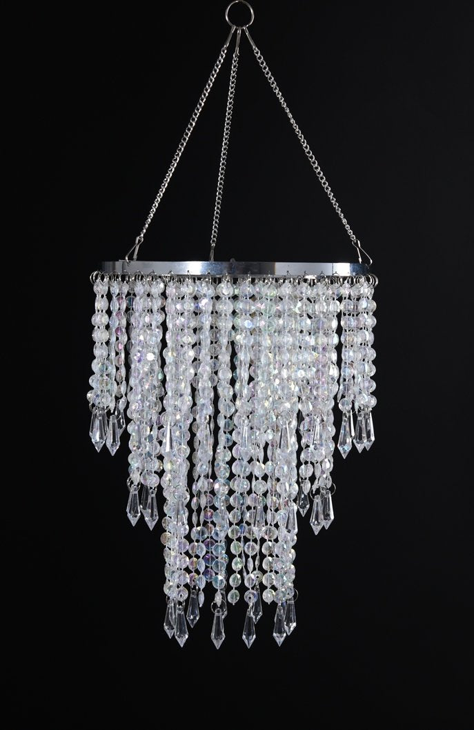 FlavorThings 3 Tiers Iridescent Acrylic Beaded Chandelier Shade, Ceiling Light Pendant Lampshade with Crystal Beads for Wedding 