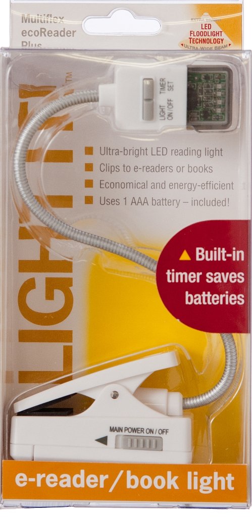 LIGHT IT! by Fulcrum Multiflex EcoReader Book Light with Timer, White, Metal, Model 20022-108