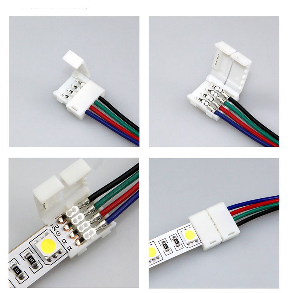 EvZ 10PCS LED 5050 RGB Strip Light Connector 4 Pin Jumper 10mm Wide Wire with Connectors