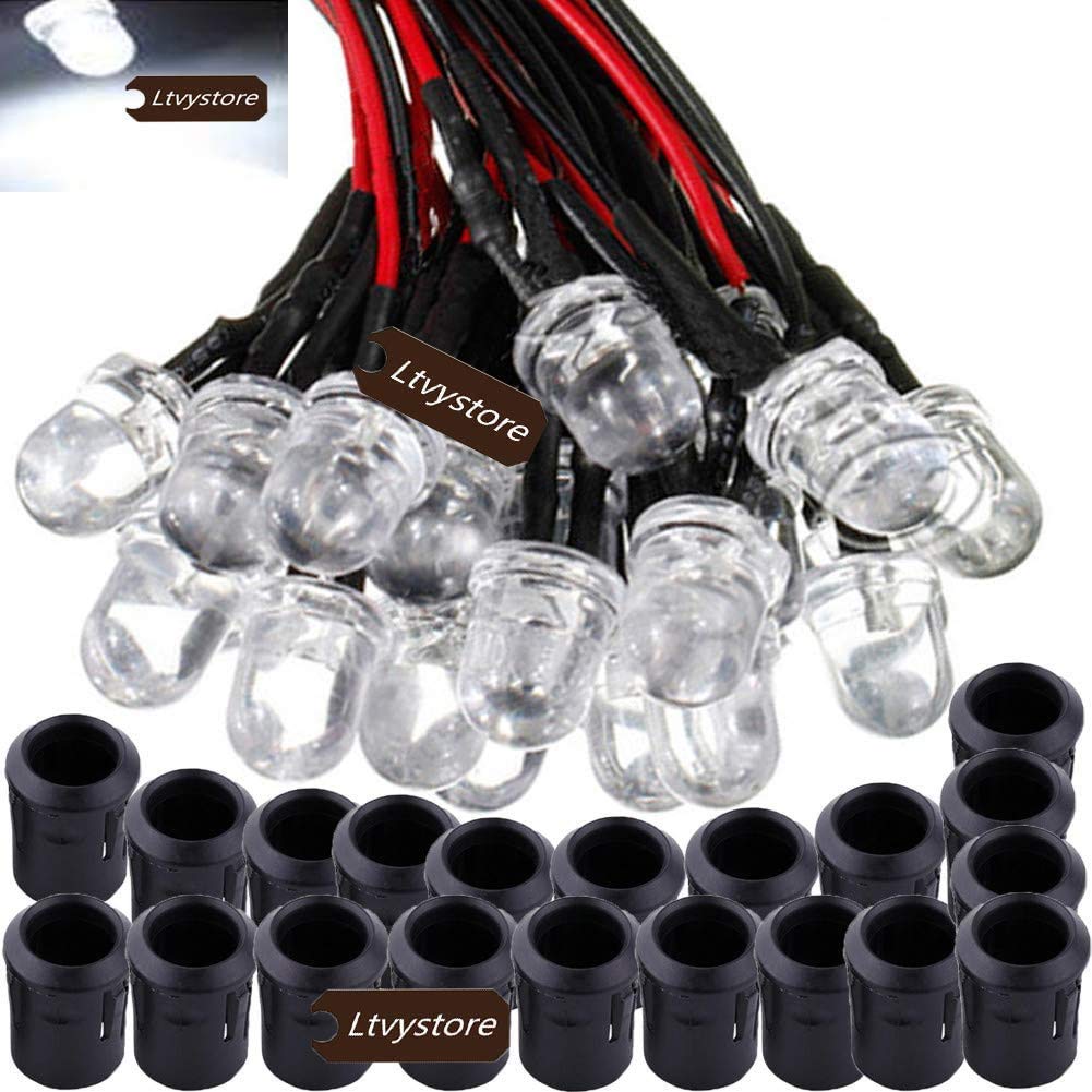 Ltvystore 20Pack 10MM 12V White LED Pre Wired Prewired 7.87 Inch Lamp Light Bulb Prewired Emitting Diode& 20Pack Black 10MM LED 