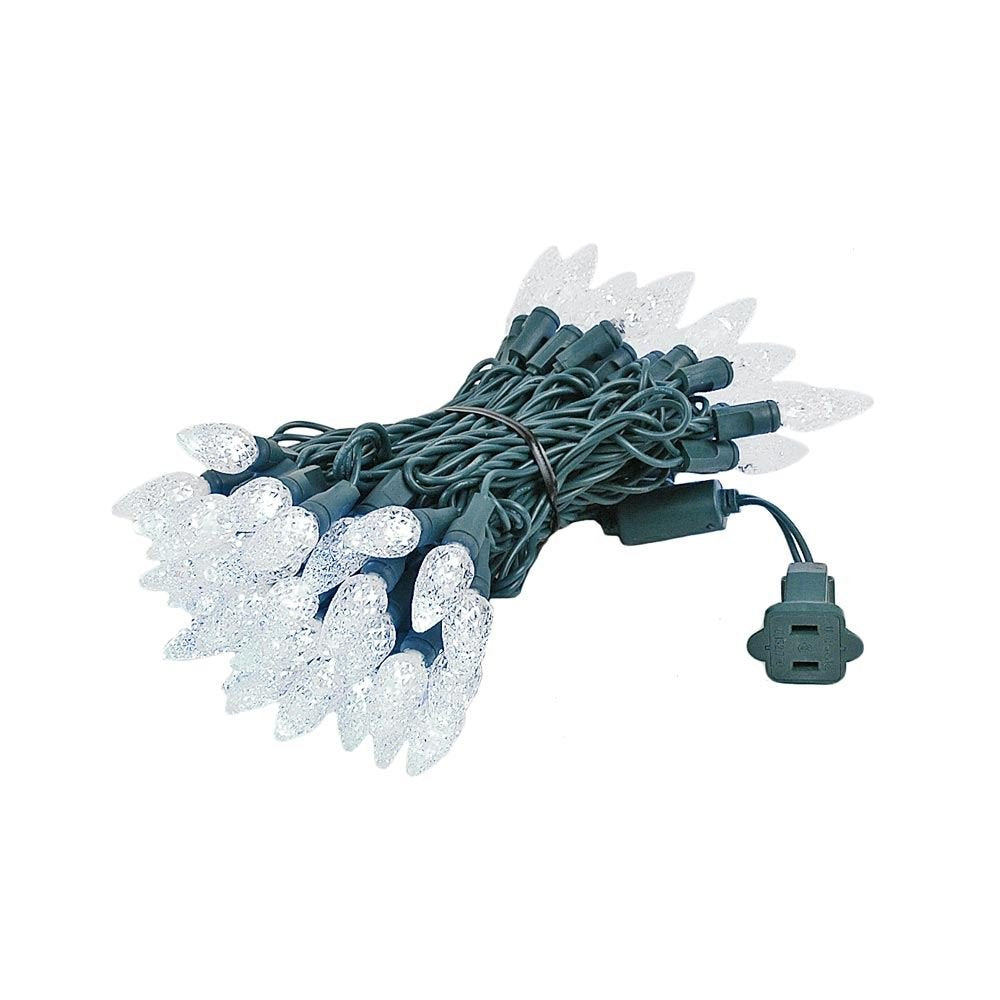 Novelty Lights C6 LED Christmas Mini Light Set, Pure White, 70 Lights, 24 Feet, Commercial Grade, Green Wire