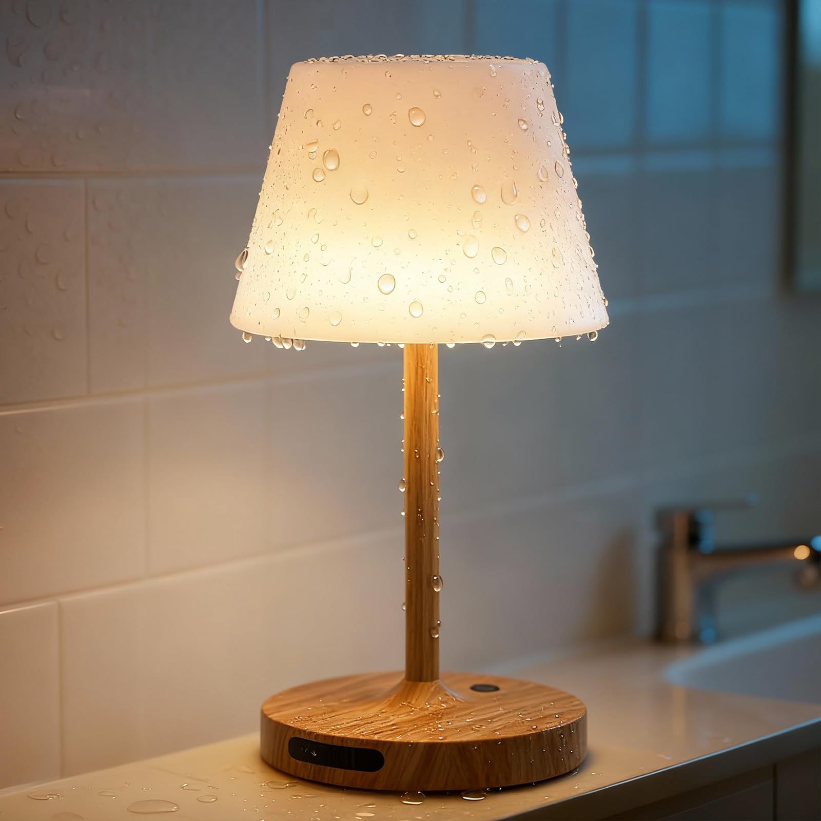 SAIWEYA Outdoor Waterproof Shower Lamp, 8000mAh Cordless Rechargeable Table Lamp with Touch Dimming, IP65 Wireless LED Night Lig
