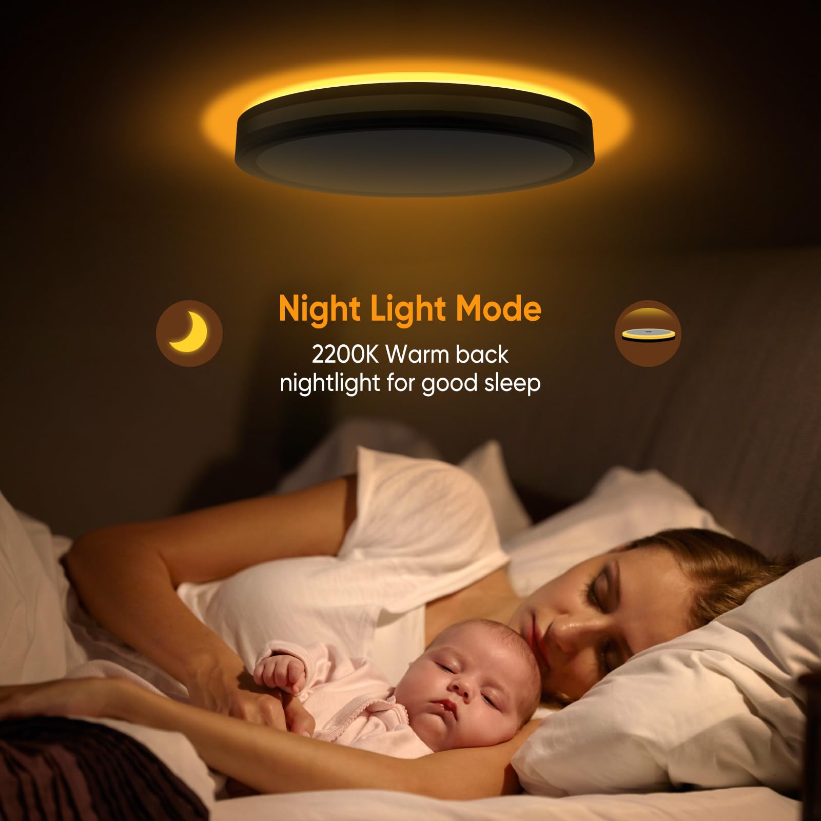 13 Inch Flush Mount Ceiling Light With Night Light, 5Cct Modern Black Gold Led Ceiling Light Fixture, 25W 2500Lm 2700K-6500K Adj