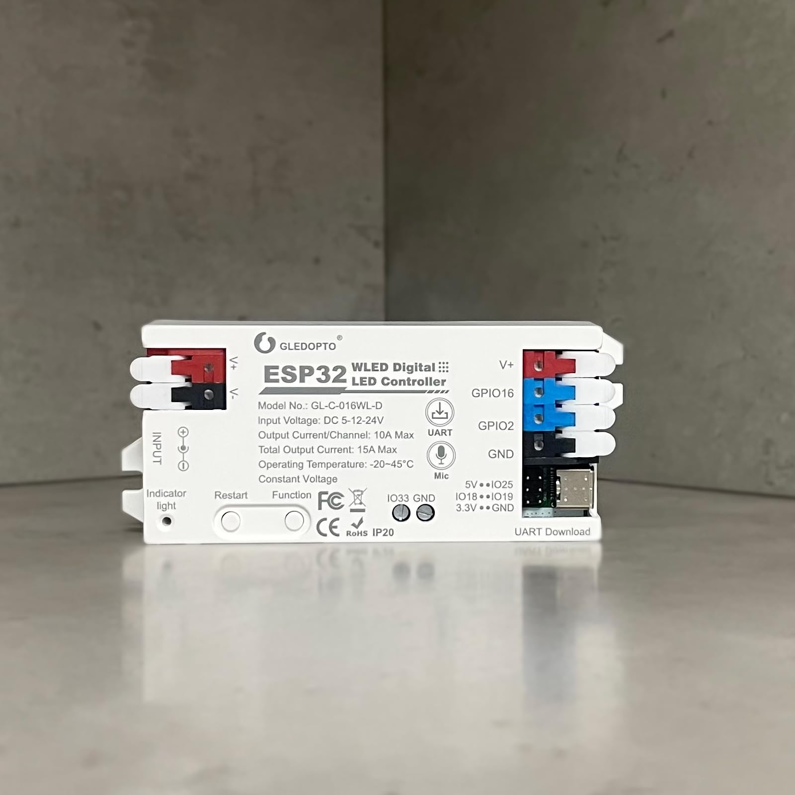 Esp32 Wled Led Strip Light Controller 15A Fuse Music Mic Diy Dynamic Lighting Uart Usb-C Download Energy Save Relay App Control Rgb Ic Addressable Digital Ws2811 Ws2812 Sk6812 Tm1814 Ws2813 Ws2815 Etc