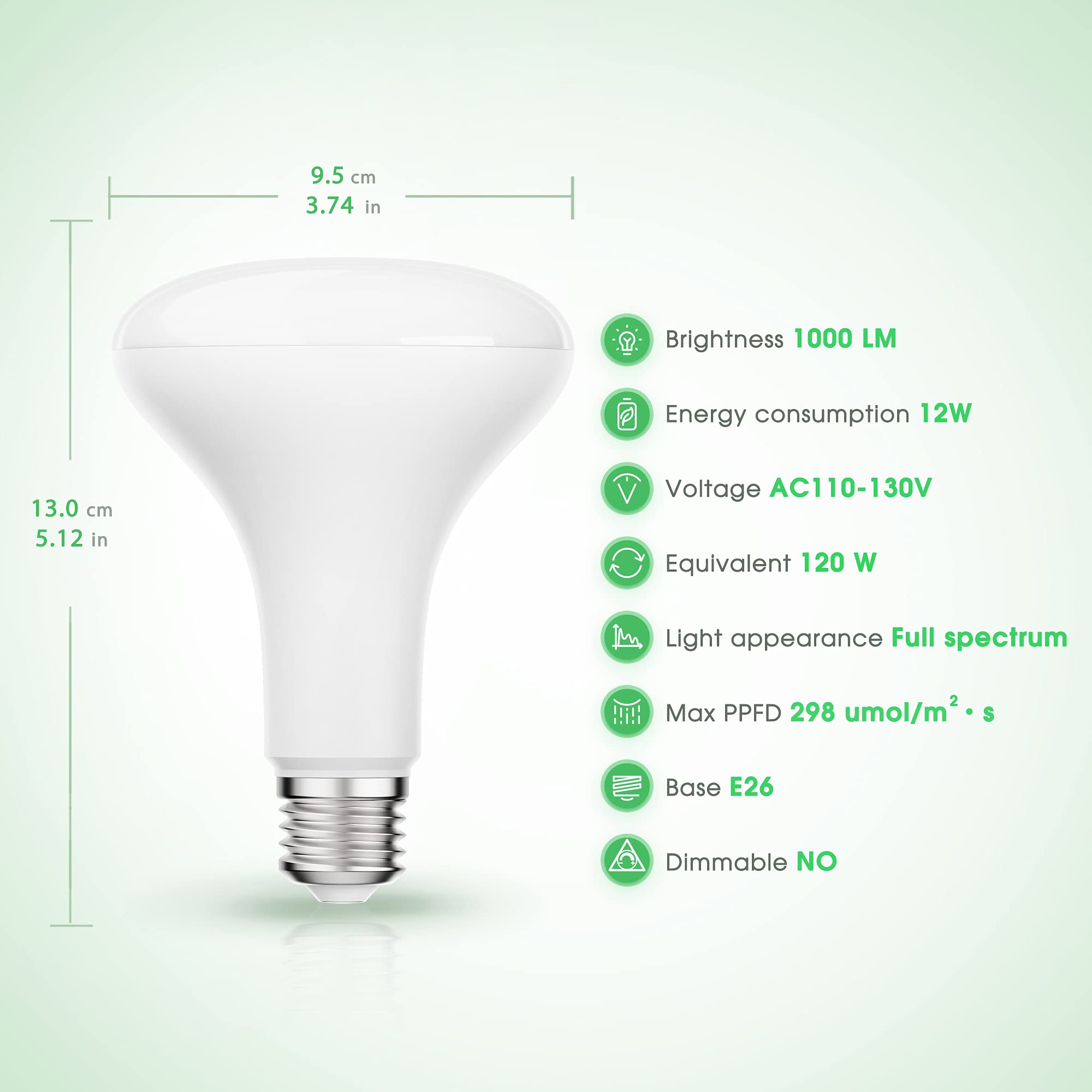 Briignite LED Grow Light Bulb, Full Spectrum 12W, E26 Base, BR30 for Indoor Plants, Seedlings & Hydroponics