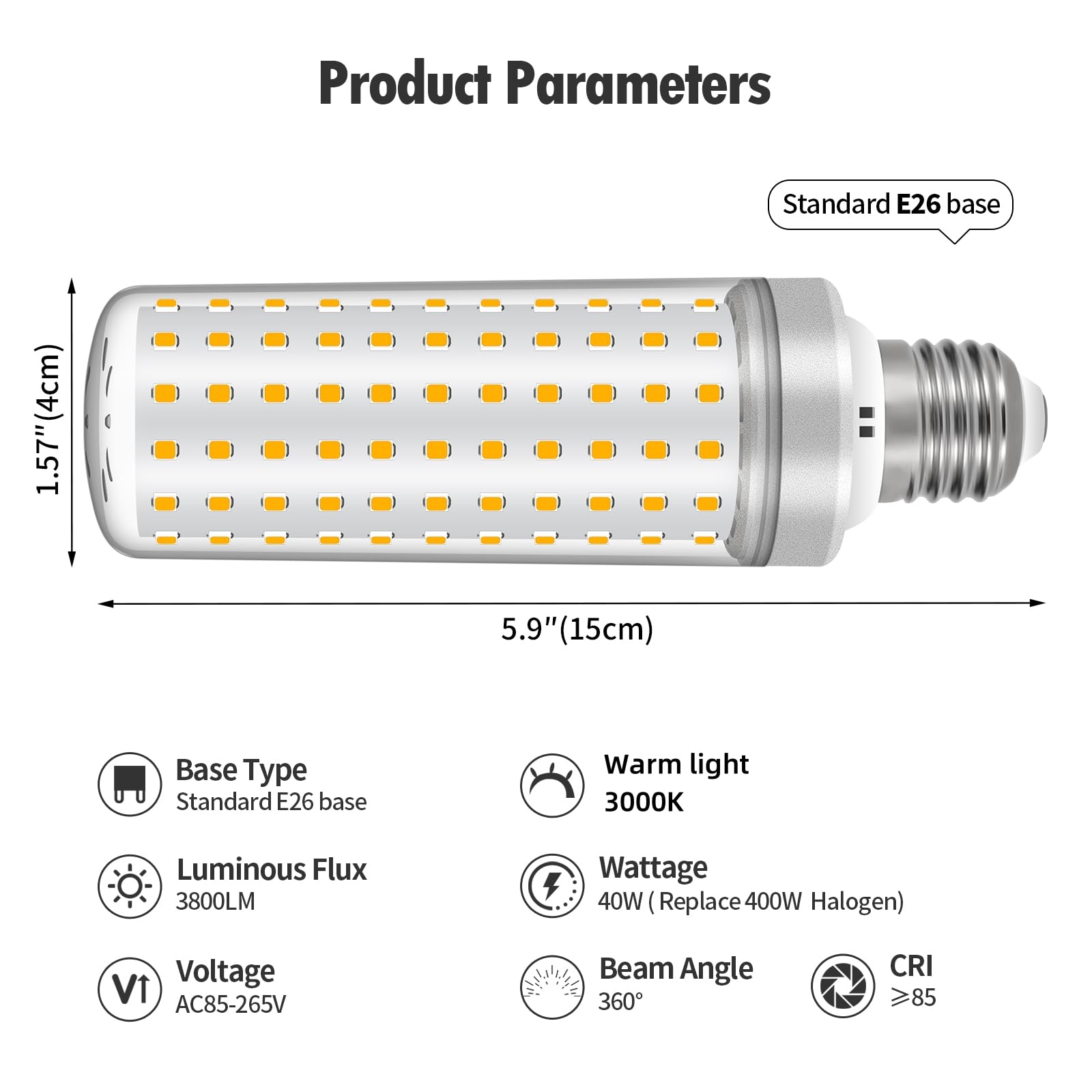 E26 Led Bulbs, 40W Led Light Bulbs Equivalent 400W, 3000K Sunset Color Warm Light, Not Dimmable, Ac 85-265V, E26 Light Bulbs (4