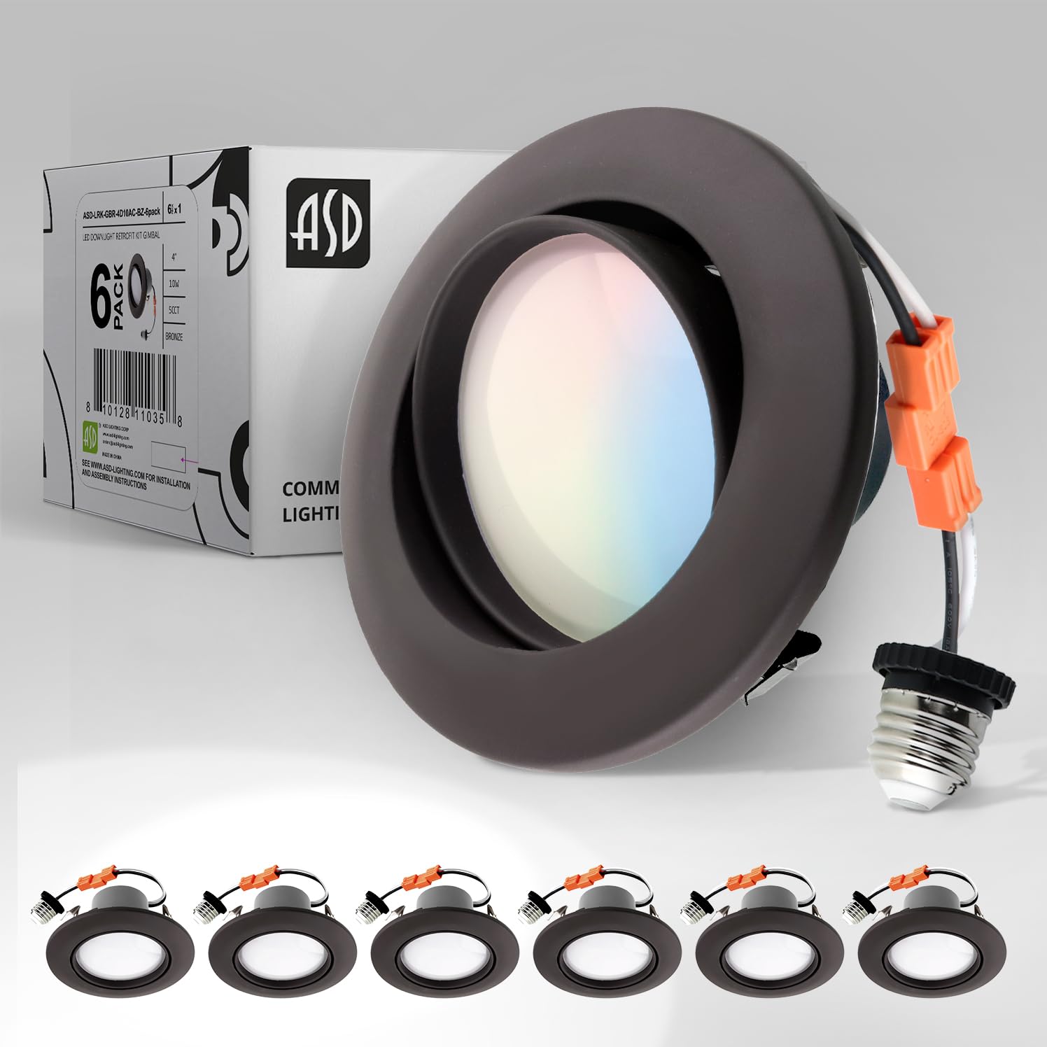 ASD Retrofit 4 Inch Gimbal LED Recessed Light - Oil Rubbed Bronze 10W 811LM 2700/3000/3500/4000/5000K Adjustable Dimmable LED Do