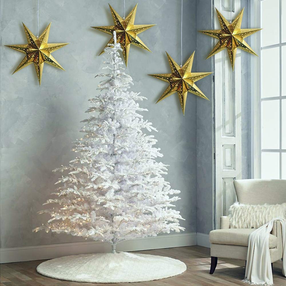 Paper Star Lantern Decoration (Galaxy Gold 7-Point Shining Star) - Perfect For Weddings, Christmas Holiday, Birthday Party Celeb